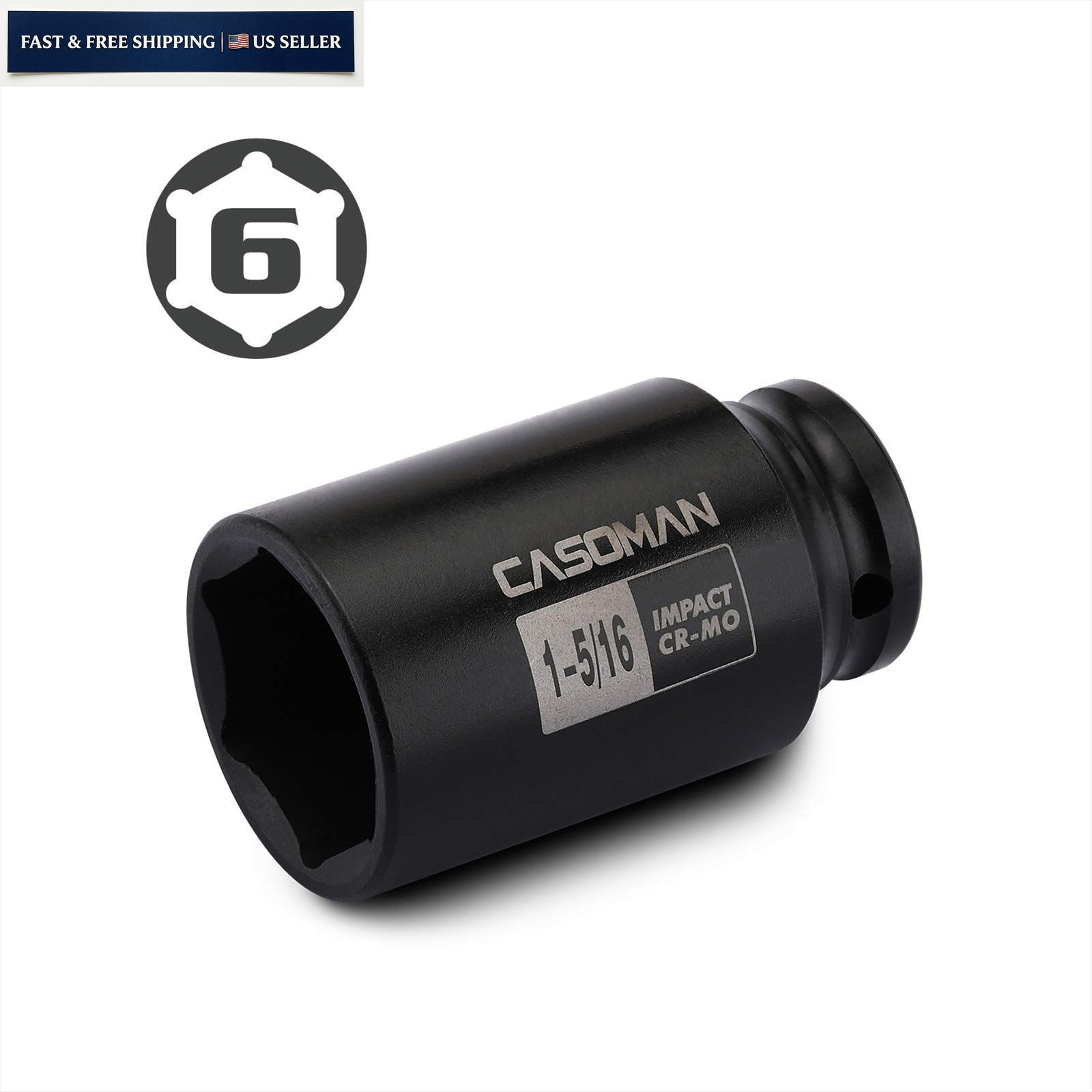 CASOMAN 1/2-Inch Drive 6-Point Deep Impact Socket- 1-5/16» 33.34 mm (Deep)