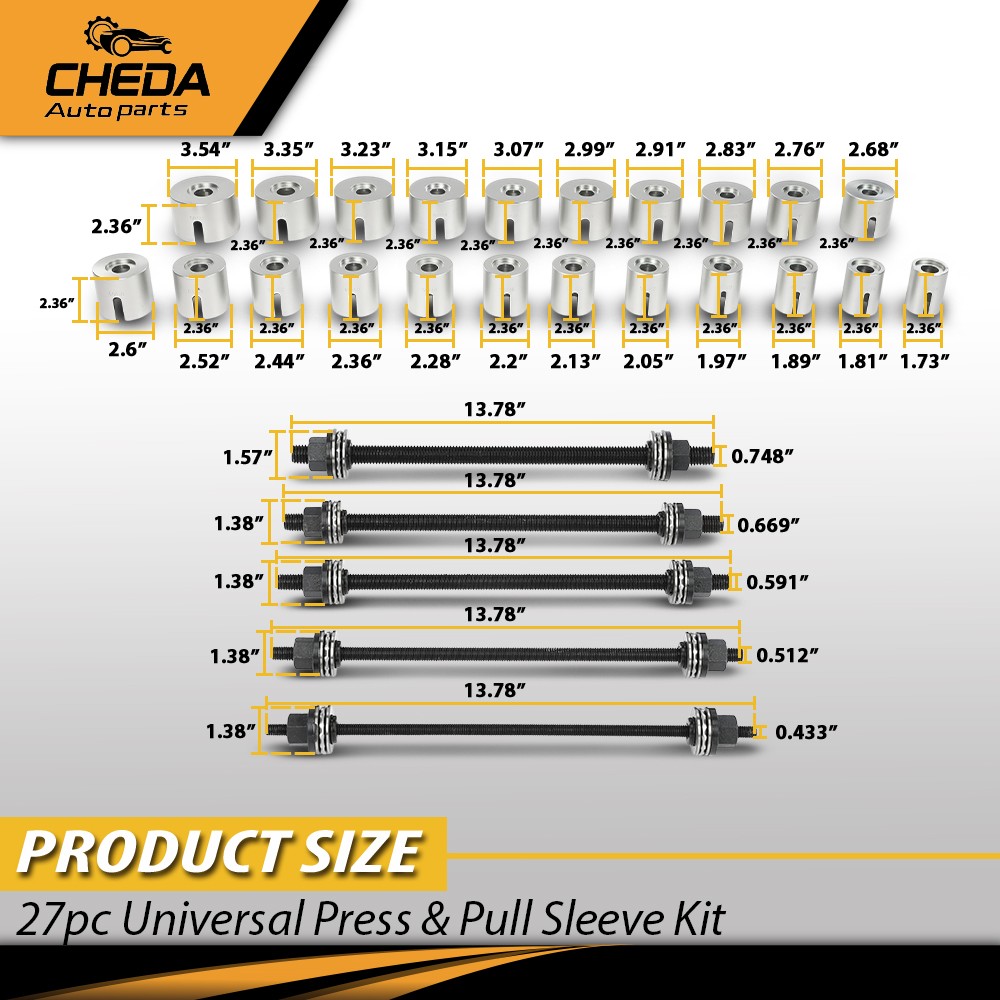 Universal Press & Pull Sleeve Kit Bush Bearing Removal Insertion Tool Kit 27 PCS