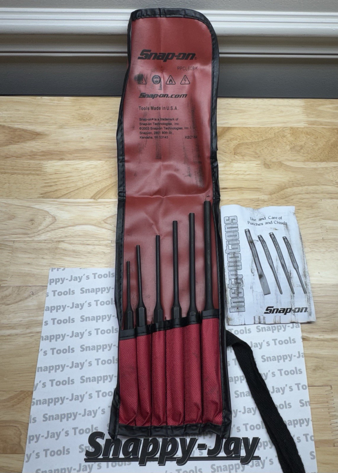 Snap-on Tools USA NEW 6pc Long Pin Punch Set w/ Storage Bag PPCL60BK