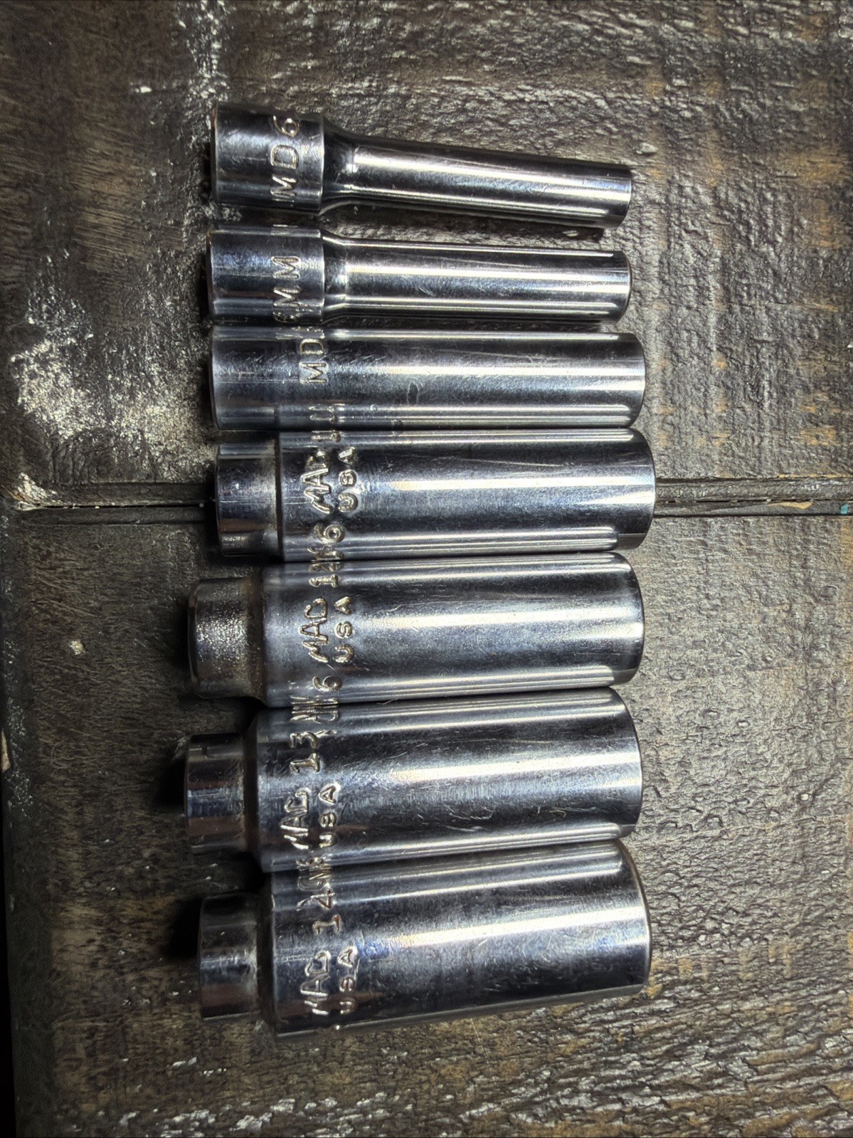 Mac Tools MD6 Lot Of 7 Metric Deep Sockets 5,6,9,11,12,13,14mm 1/4″ Drive