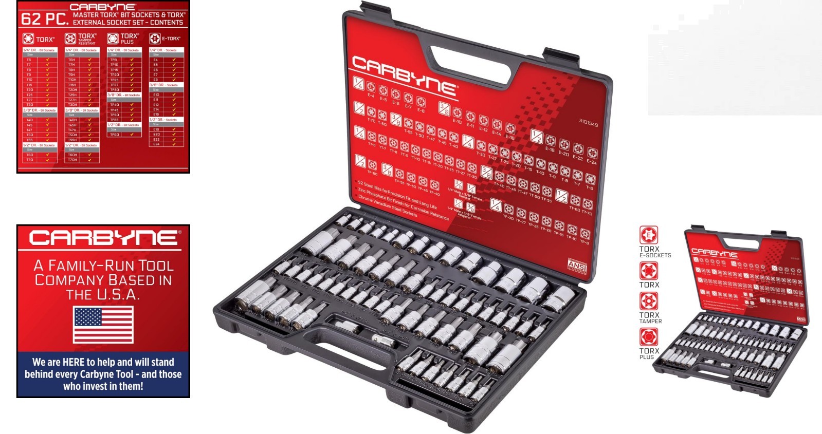 Genuine Licensed 62-Piece Torx Master Bit Socket Set with Corrosion Resistance