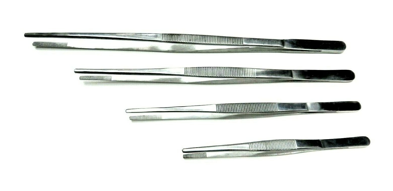 4pc General Purpose Tweezers Utility Forceps – 12″,10″,8″,6″ Stainless Blunt Tip