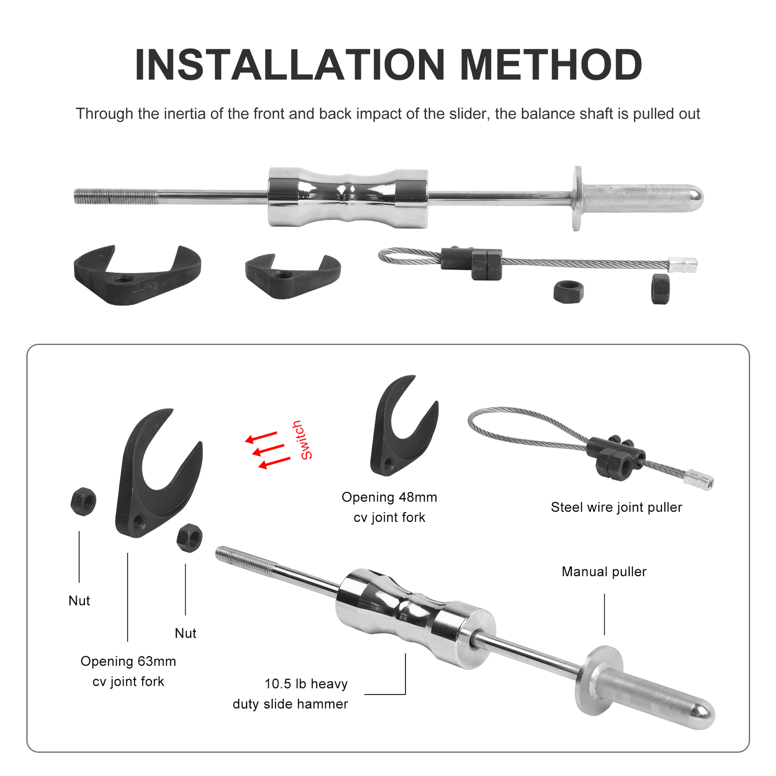 Axle Half Shaft Removal Tools Kit CV Joint Puller Slide Hammer Front Wheel Drive