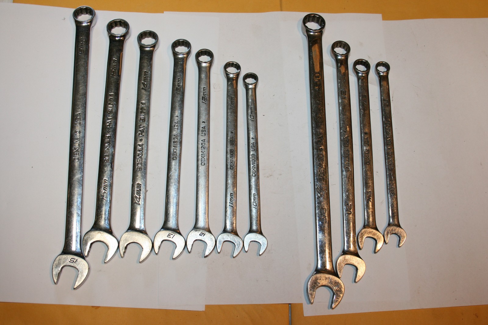 SNAP-ON TOOLS MM/SAE MIX COMBINATION WRENCH SET USA LONGSTANDARD SIZES 11PIECES