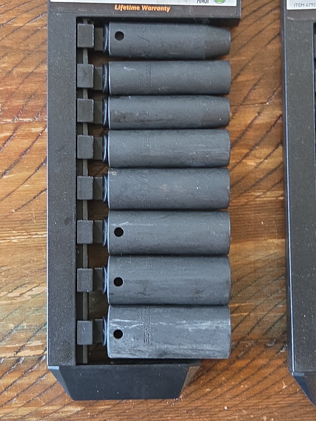 16 PC PITTSBURG 3/8″ DRIVE DEEP WALL IMPACT SOCKET SET. 67910&67928. PRE-OWNED