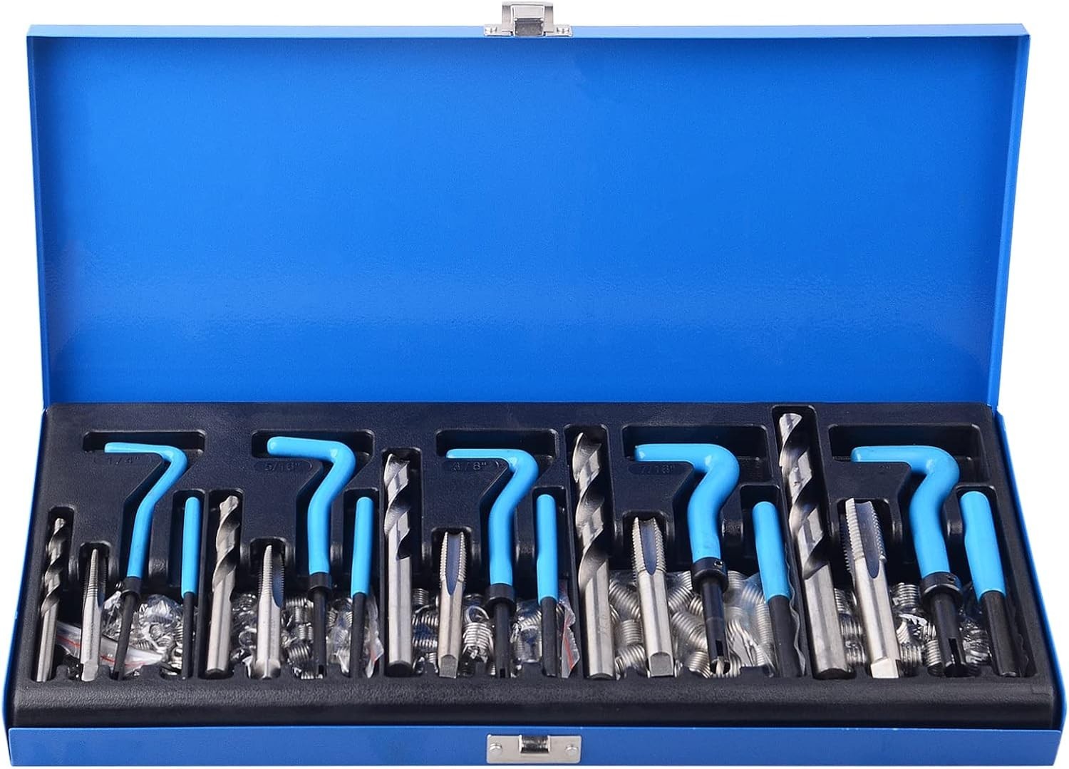 131PC SAE Thread Repair Kit, HSS Drill Helicoil Kit Standard, 1/4″ 5/16″ 3/8″ 7/