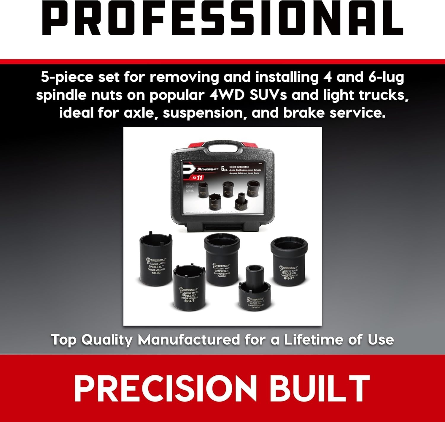 5-Piece Spindle Nut Socket Set for Easy Removal of 4WD Nuts – Durable Design