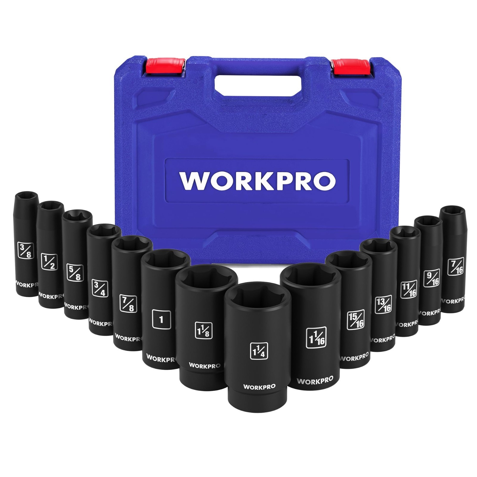 14-Piece 1/2″ Drive Deep Impact Socket Set, 6-Point Heavy Duty Case, Cr-V Steel,