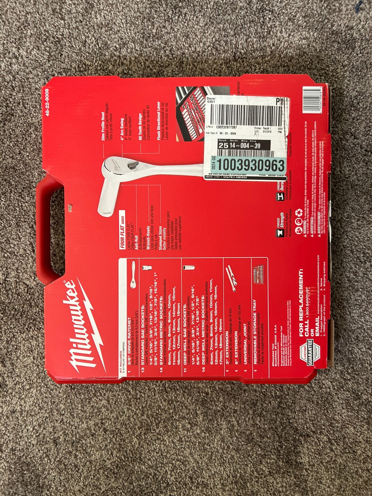 MILWAUKEE 48-22-9008 56-Pc. 3/8 in. Drive SAE/Metric Ratchet and Socket Set