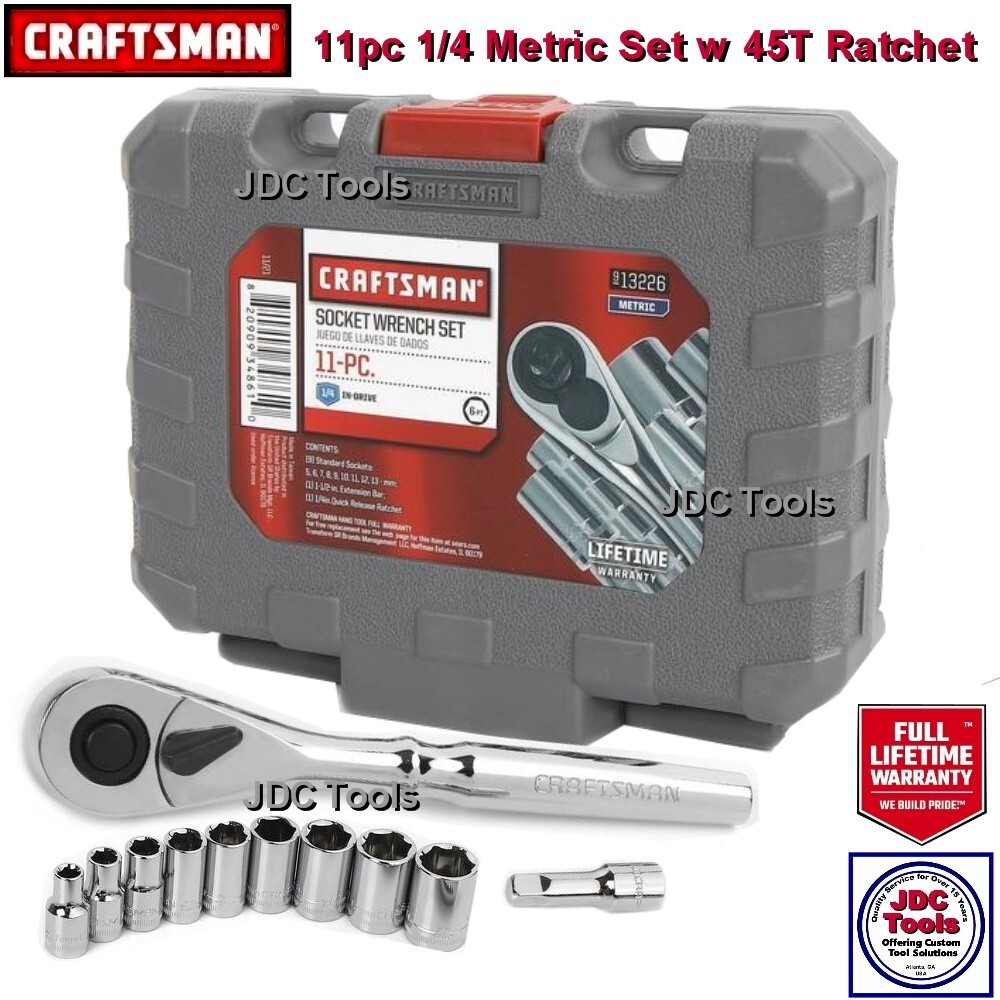 Craftsman Tools 11 pc 1/4 Drive Metric 6 Pt. Socket Wrench Set w 45T Ratchet