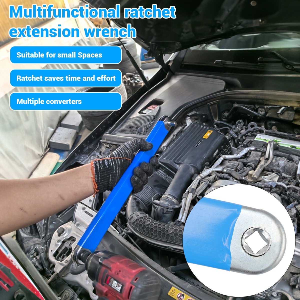 1/2X Offset Extension Wrench Set Multifunctional Ratchet Spanner Wrench +Adapter