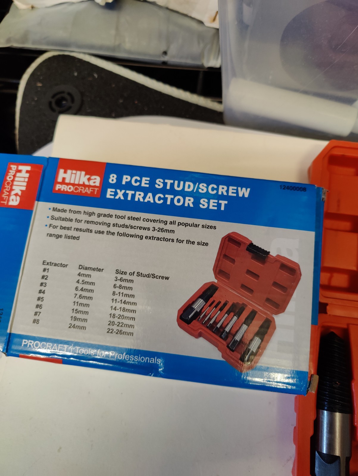 Hilka 12400008 High Grade Steel Stud Screw Extractor, Multi-Size – 8 Piece Set