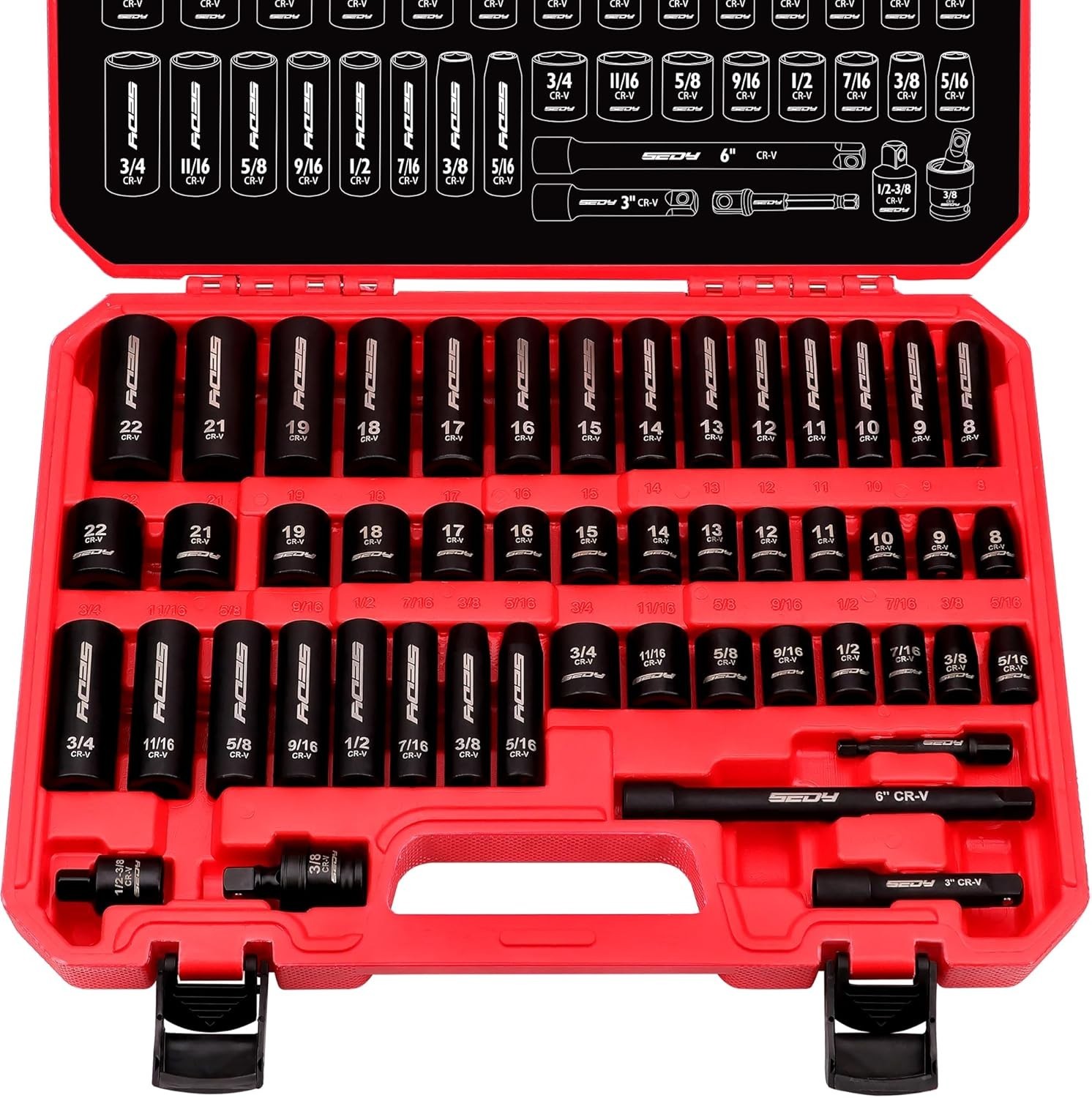 3/8″ Drive Impact Socket Set – 49-Piece Metric & SAE Sizes