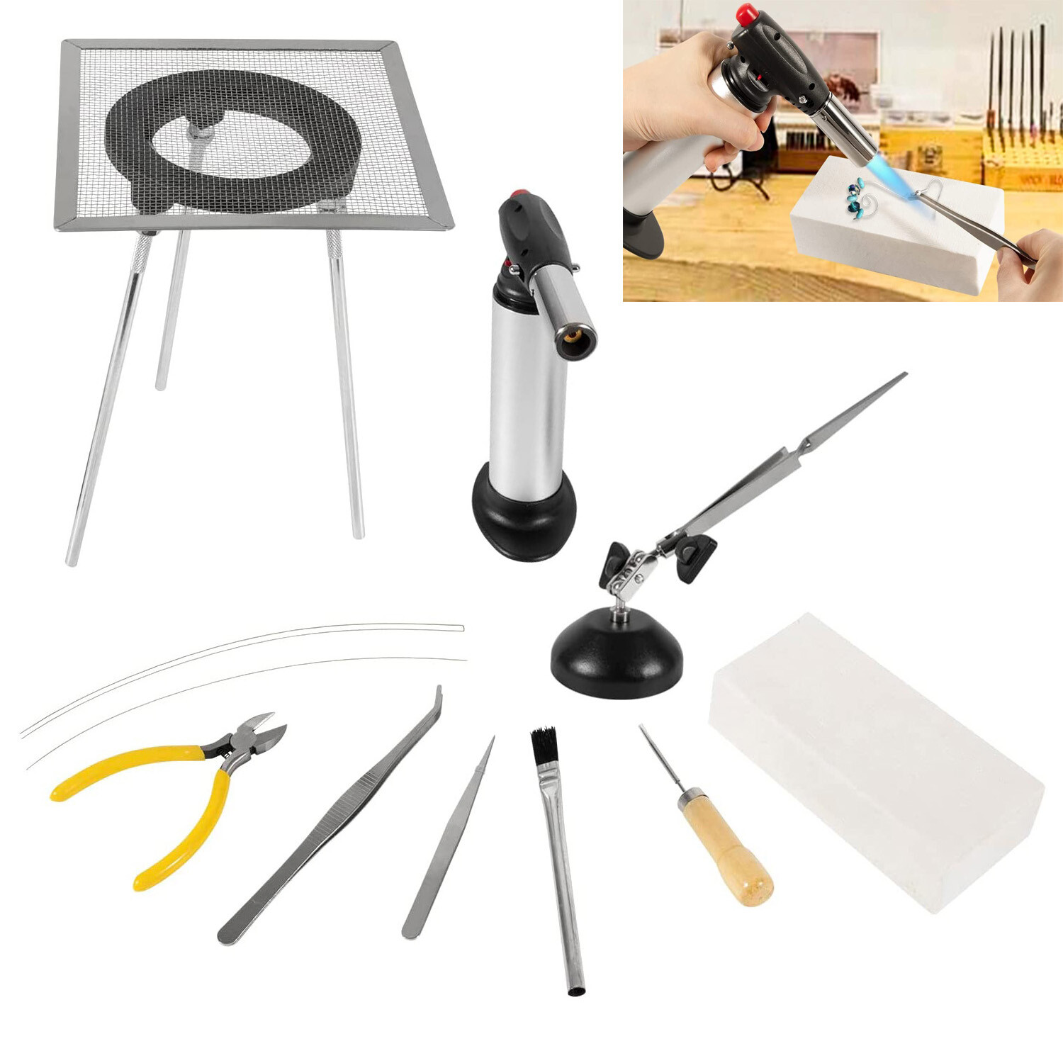 Jewelry Soldering Kit w/ Butane Torch,Third Hand,Tripod for Beginner Silversmith