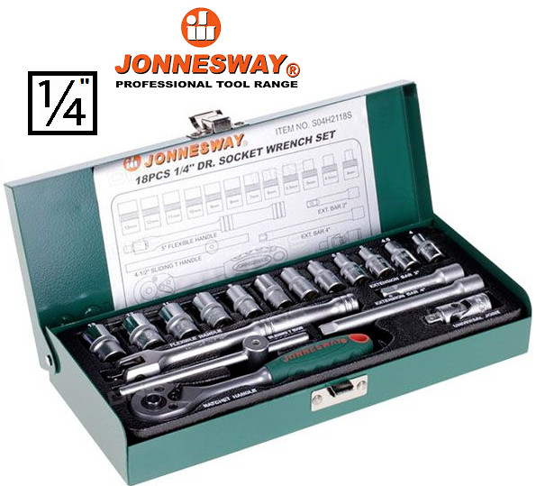 Jonnesway S04H2118S 18 Pcs Professional Hand Socket Set 1/4″ Drive 4-13mm