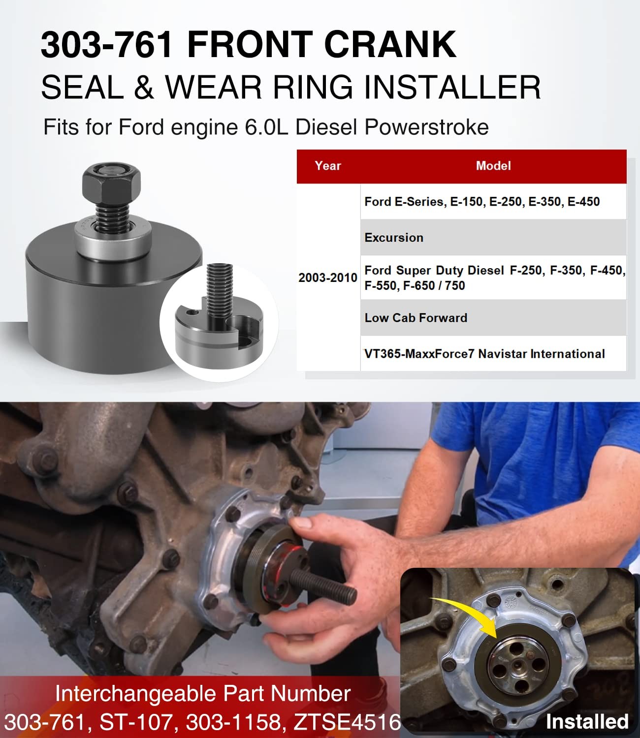Front & Rear Crank Seal Installer Tool For Ford 6.0L Powerstroke 303-761 303-770