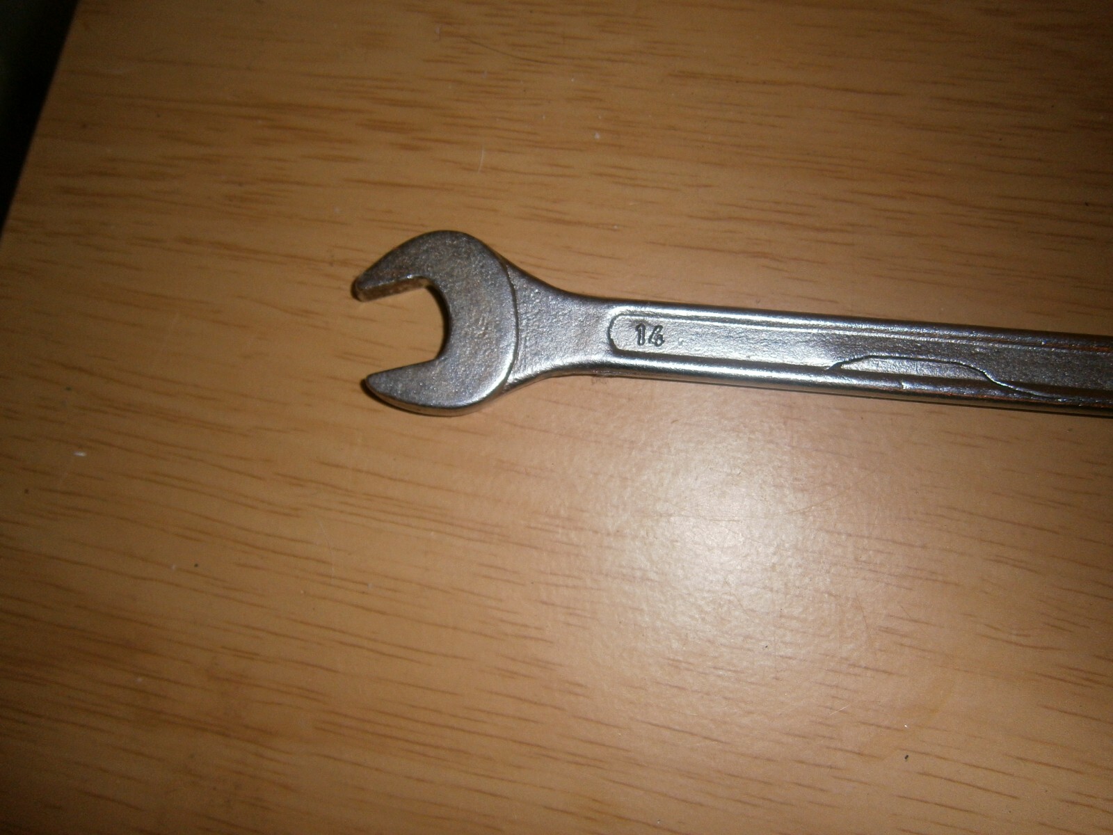 Vintage silver tone combination spanner. 14mm. (E6a)