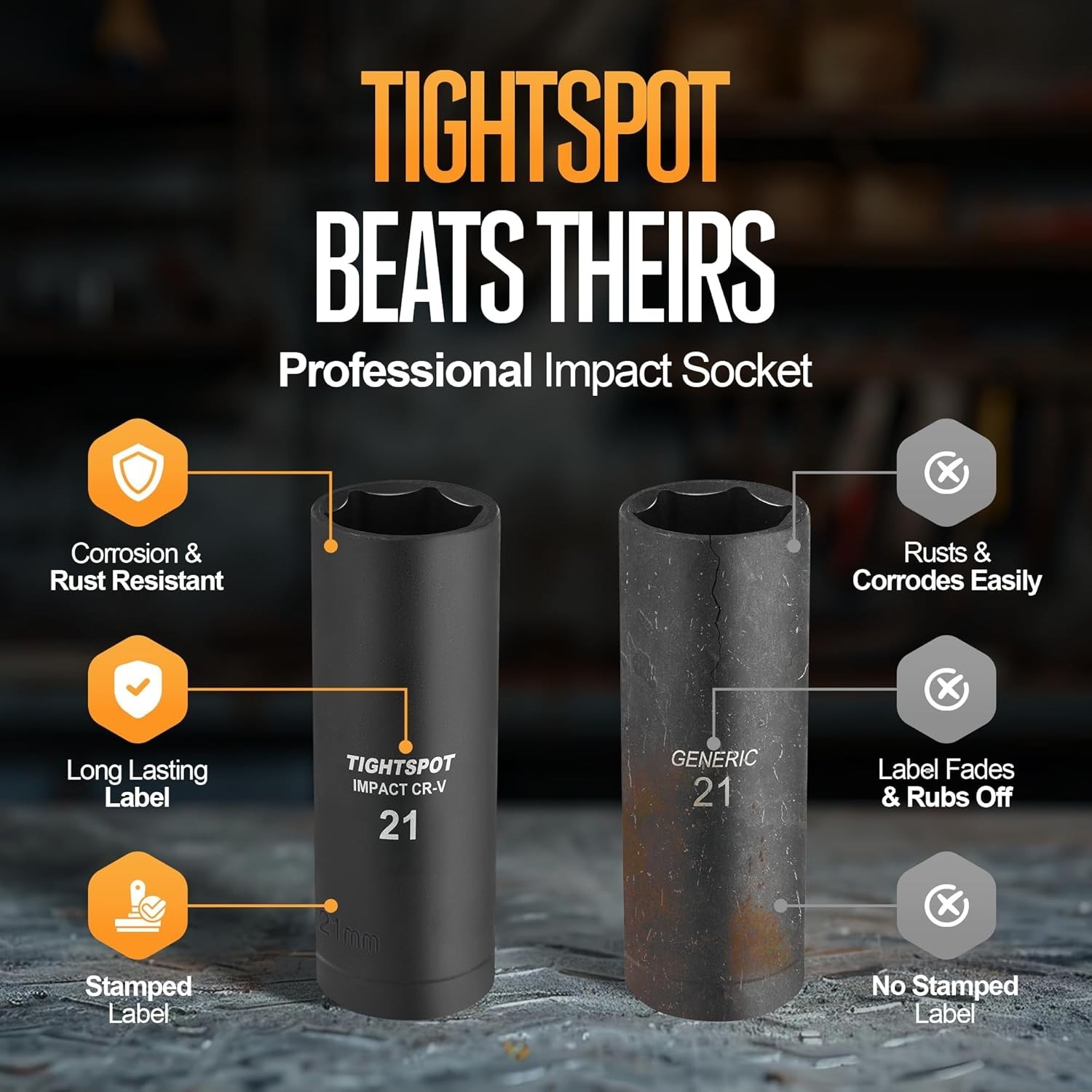 21 mm Deep Impact Socket 1/2 Inch Drive 6 Point Anti-Rounding