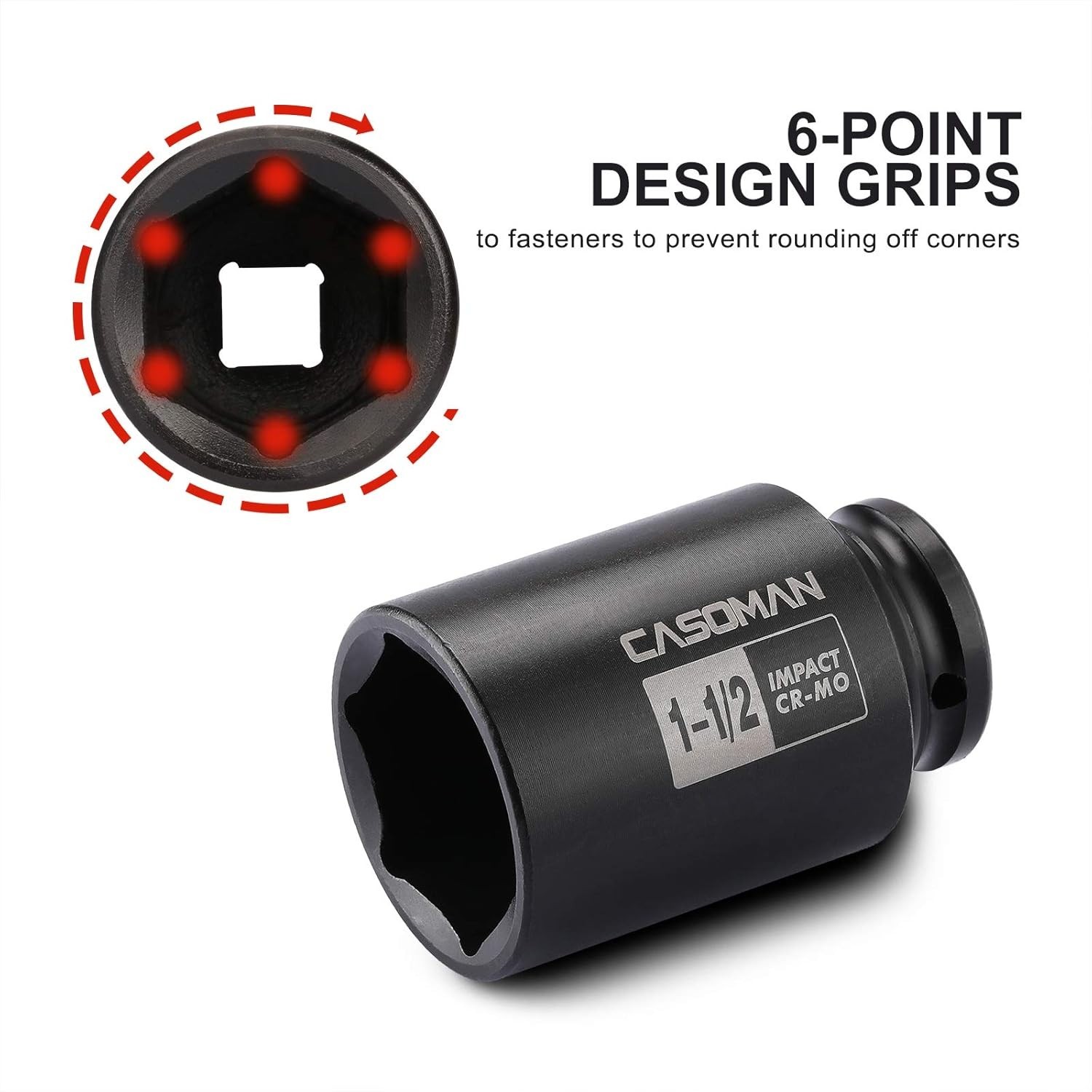 6-Point 1/2-Inch Drive Deep Impact Socket- 1-1/2″ SAE, CR-MO, 1/2-inch Drive …