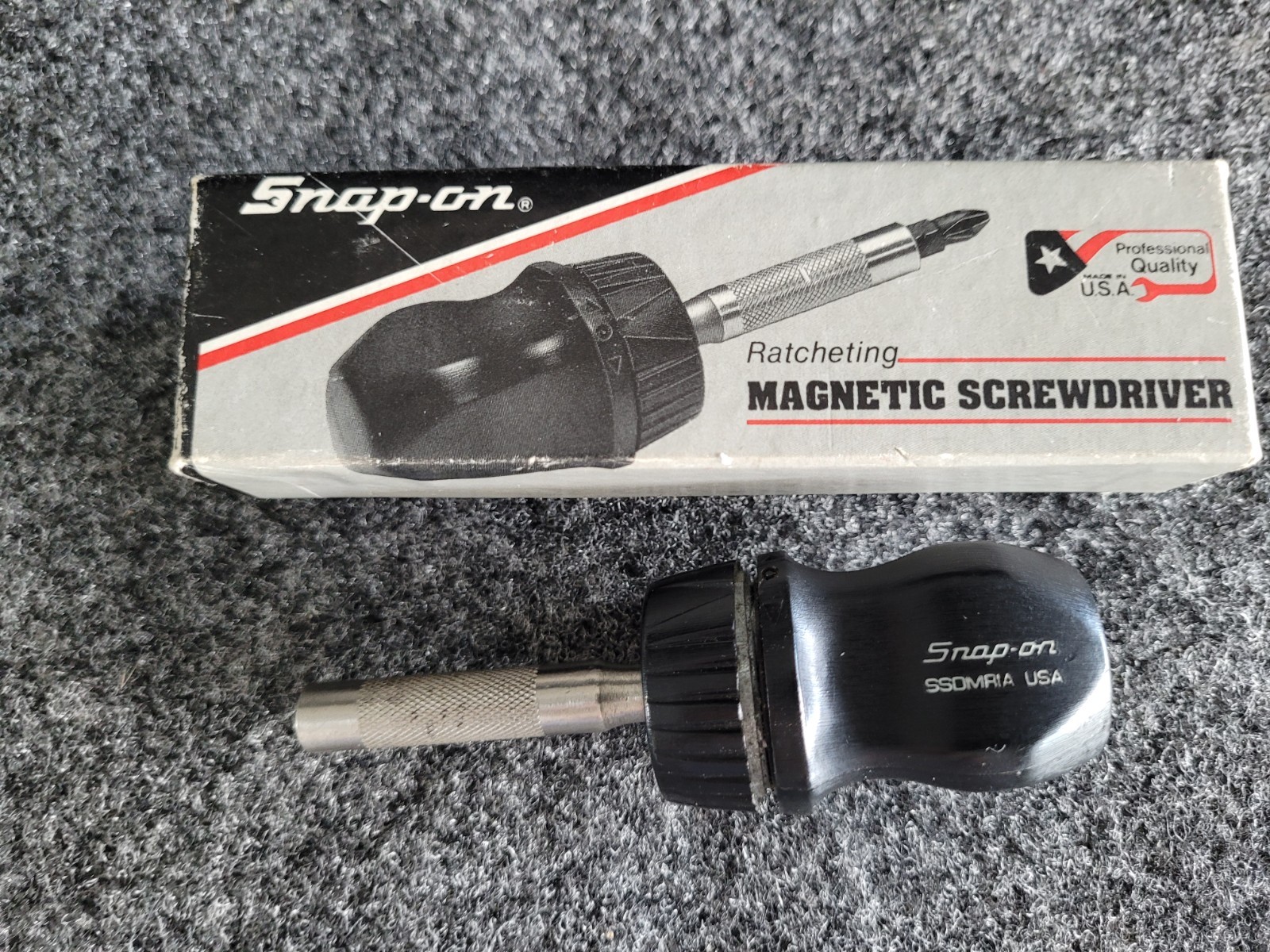 Snap-on Black Stubby Hard Handle Ratcheting Screwdriver SSDMR1A Older Box