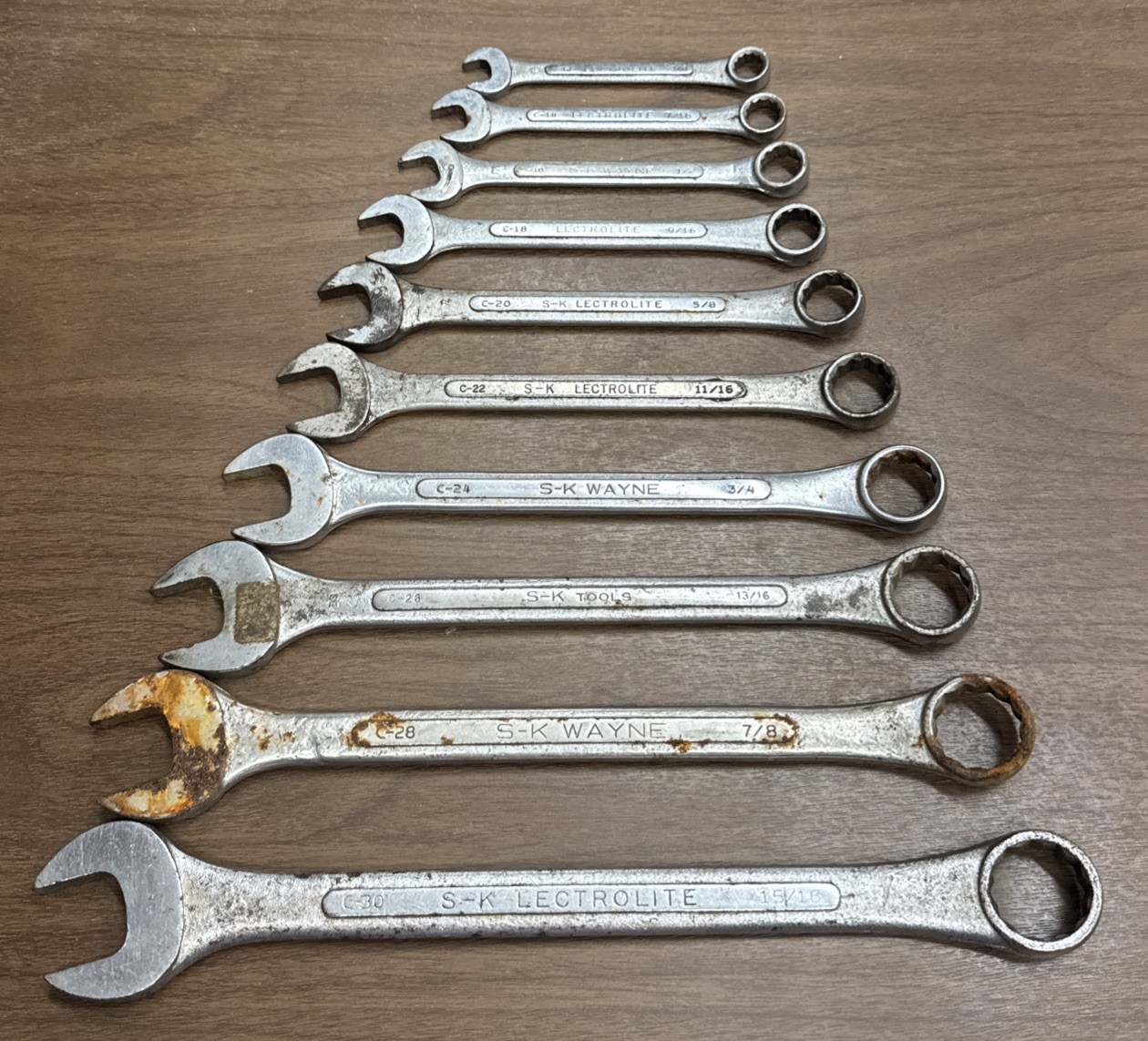 Vintage S-K 10-Pc SAE Combination Wrench Set 3/8″ – 15/16″ USA Complete