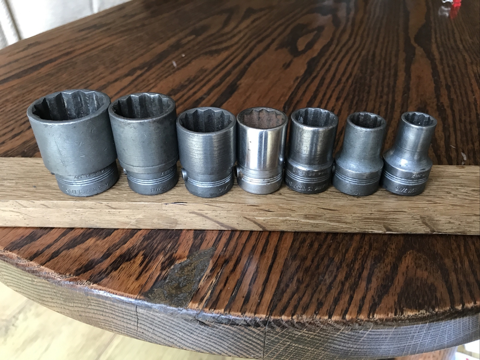 7 Rare Vintage 1940s Blackhawk USA Sockets With 1/2” Drive 1-1/6” To 7/16” AF.