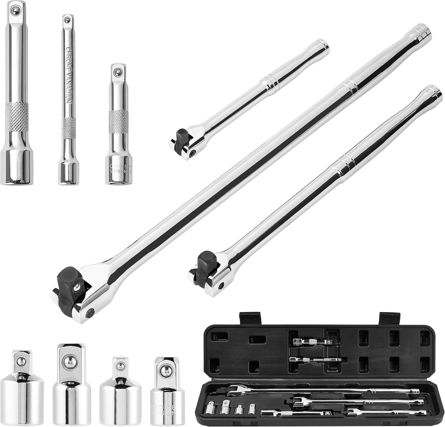 Breaker Bar Set 10 Pieces 3/8 In 1/2 In 1/4 In Drive Rotatable Head