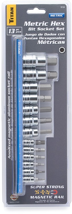 Titan 16124 13pc Metric Hex Bit Socket Set S2 Steel with Magnetic Rail