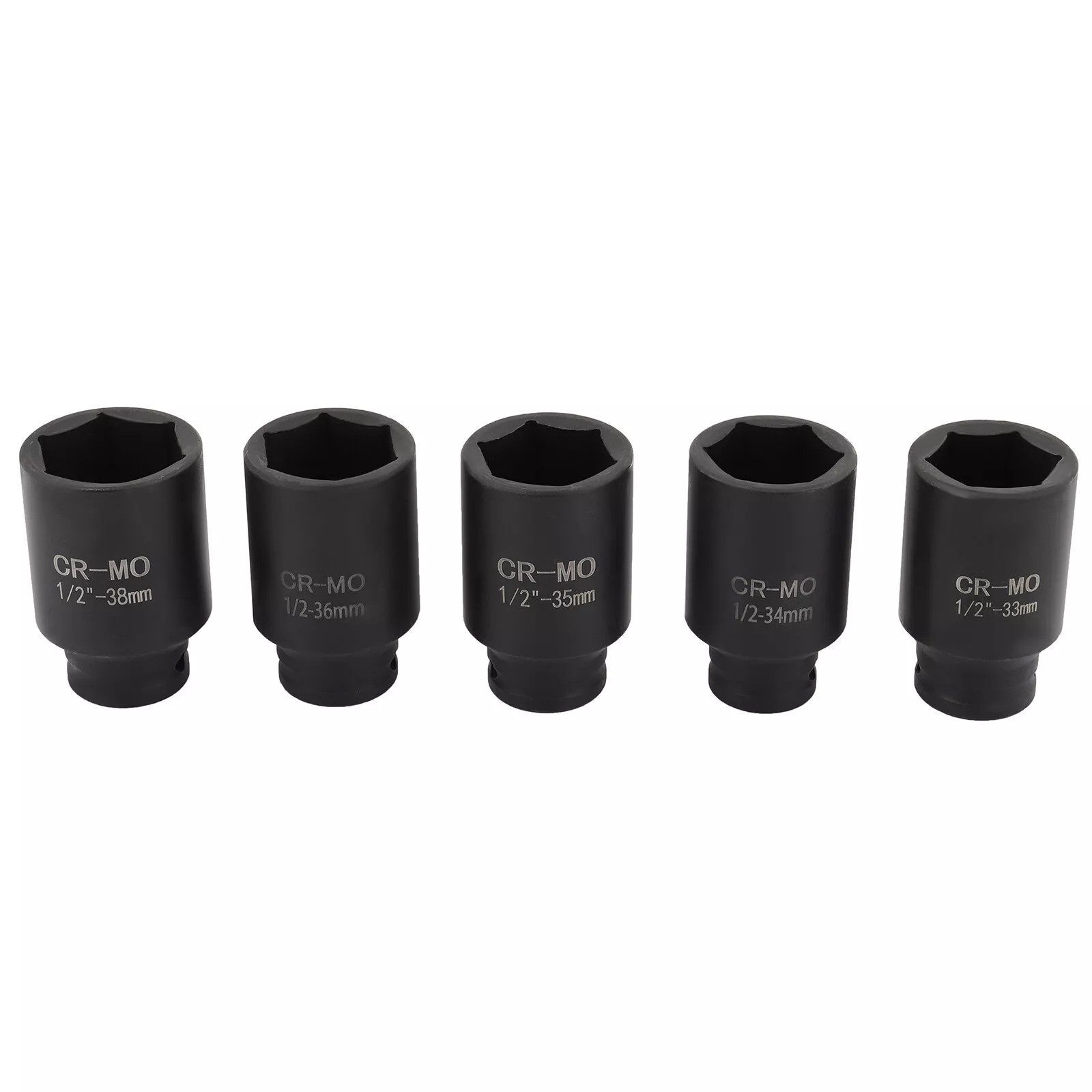 5Pcs 6 Point 33mm 34mm 35mm 36mm 38mm 1/2″ Drive Deep Impact Axle Hub Socket Set