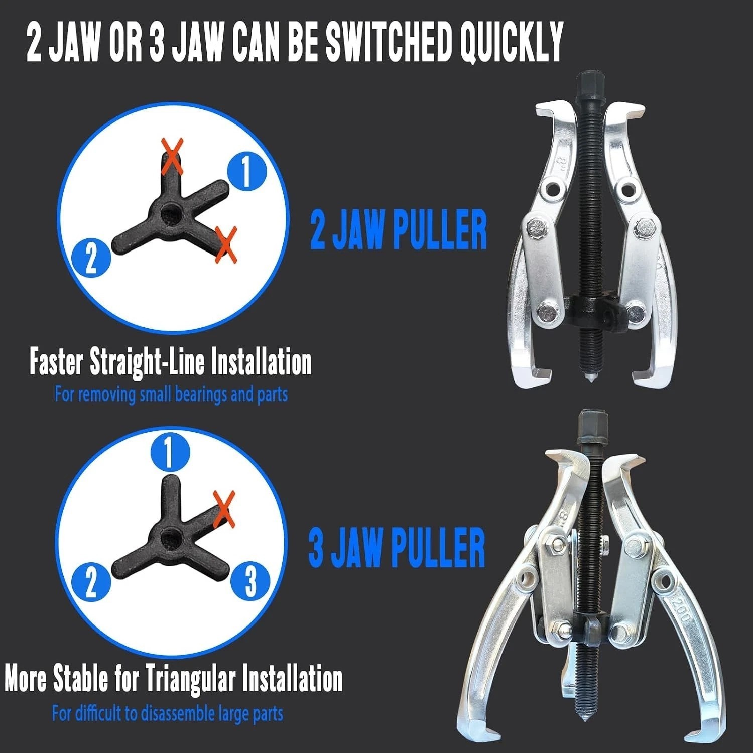 Versatile 8-in-1 Gear Puller Set 3″-8″ Cr-V Steel Mechanic’s Tool Kit