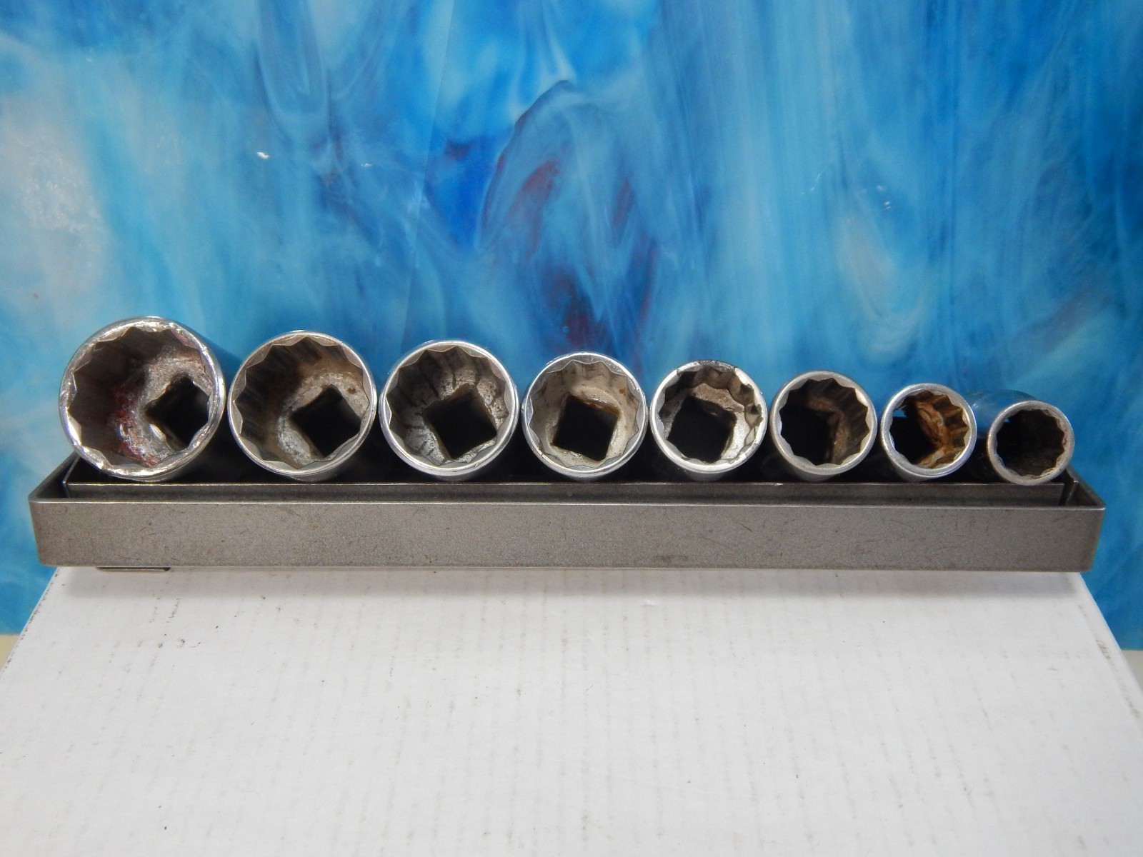 Vtg Craftsman V Series 3/8” Dr 12pt Socket Set 8 Pc 3/8”-13/16″ Metal Carry Tray