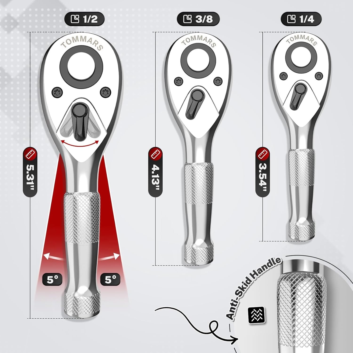 Stubby Ratchet Set 1/4 3/8 1/2 Drive Ratchet Handle Wrench 72-Tooth Quick