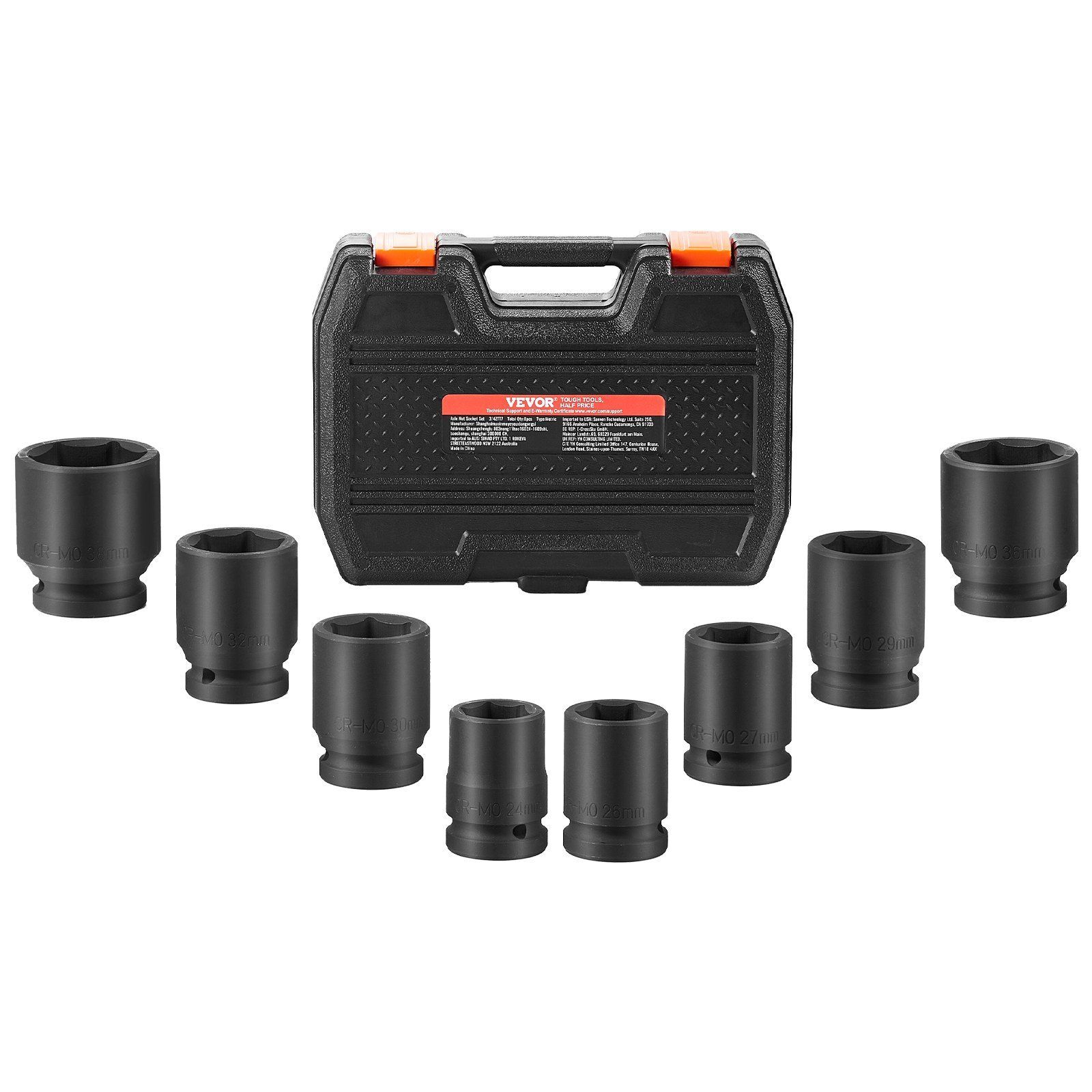 8pc Metric Axle Nut Sockets – 3/4″ Drive 6-Point Impact Spindle Set