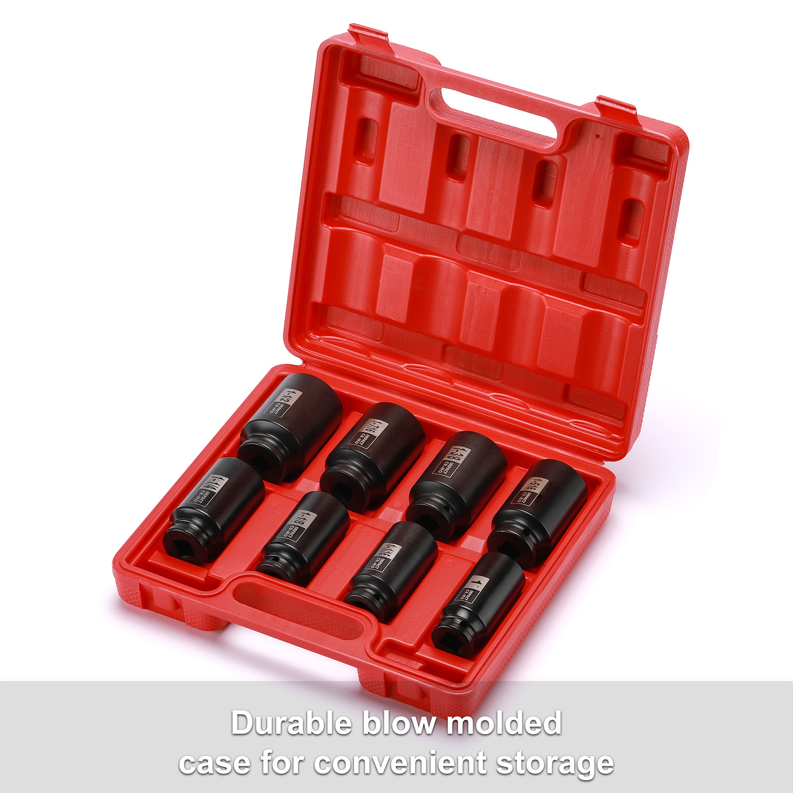 8PCS 1/2″ Impact Socket Set 6Point CR-MO 1″ to 1-1/2″Drive Deep Spindle Axle Nut