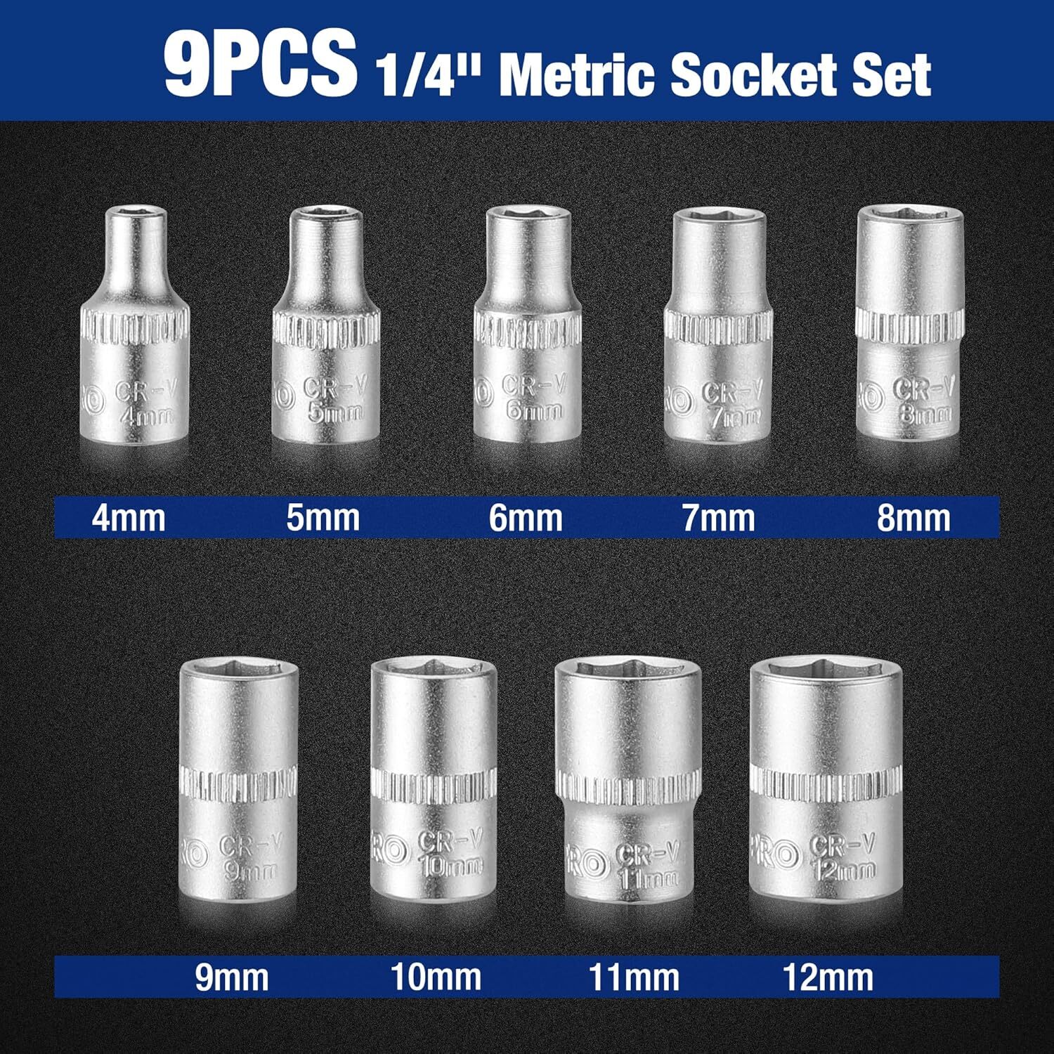 WORKPRO 34 PCS 1/4″ Dr. Master Socket Set Metric with Blue, Red, Silver