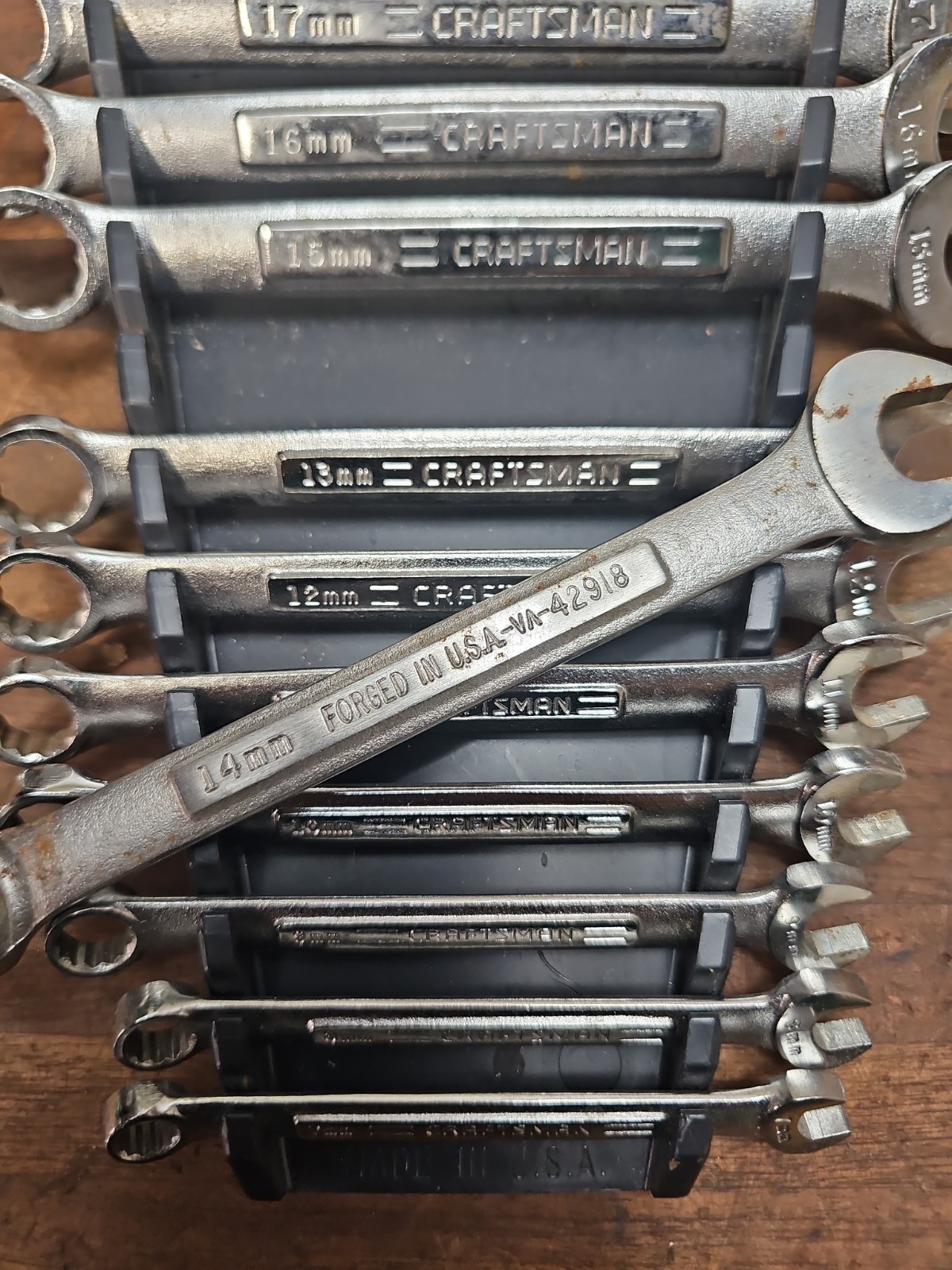 L59- vintage Craftsman Metric Combination Wrench Set 7mm-17 mm Forged In USA