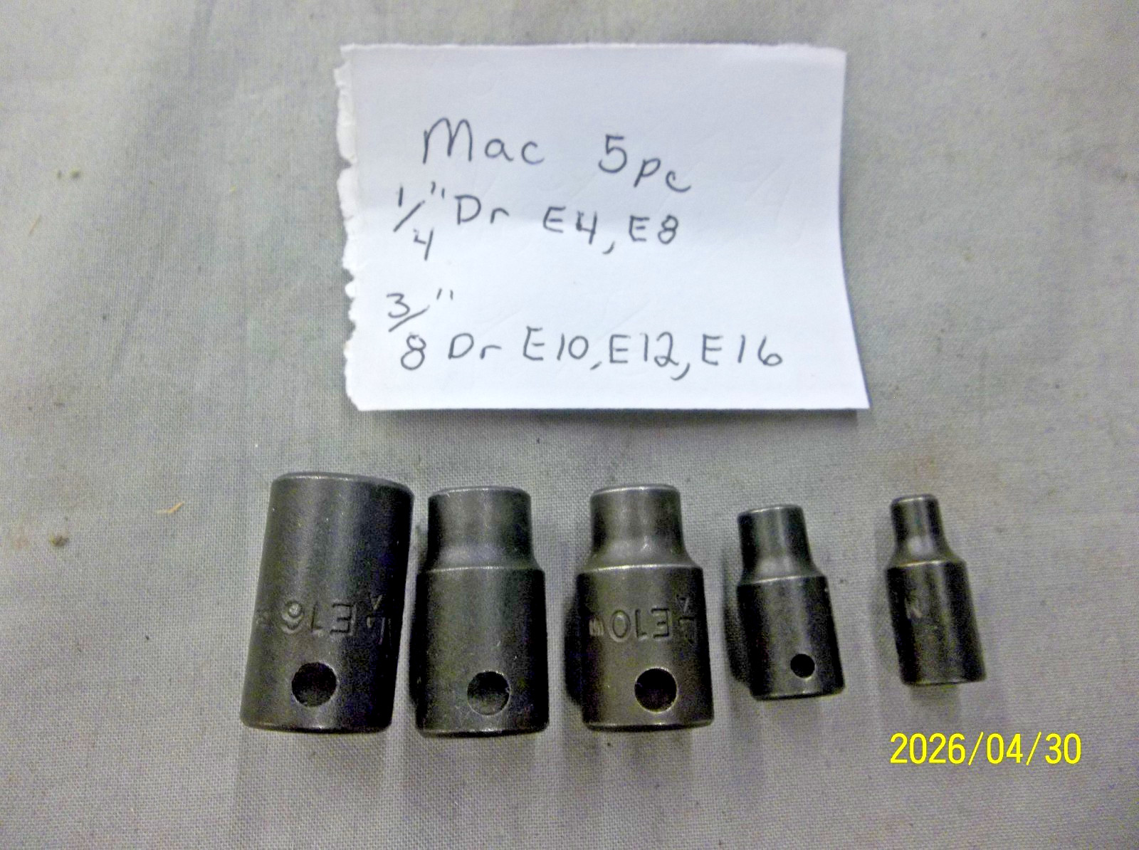 5 – Mac Tools 1/4″ 3/8″ Drive E4 E8 E10 E12 E16 Impact Invert Torx Sockets
