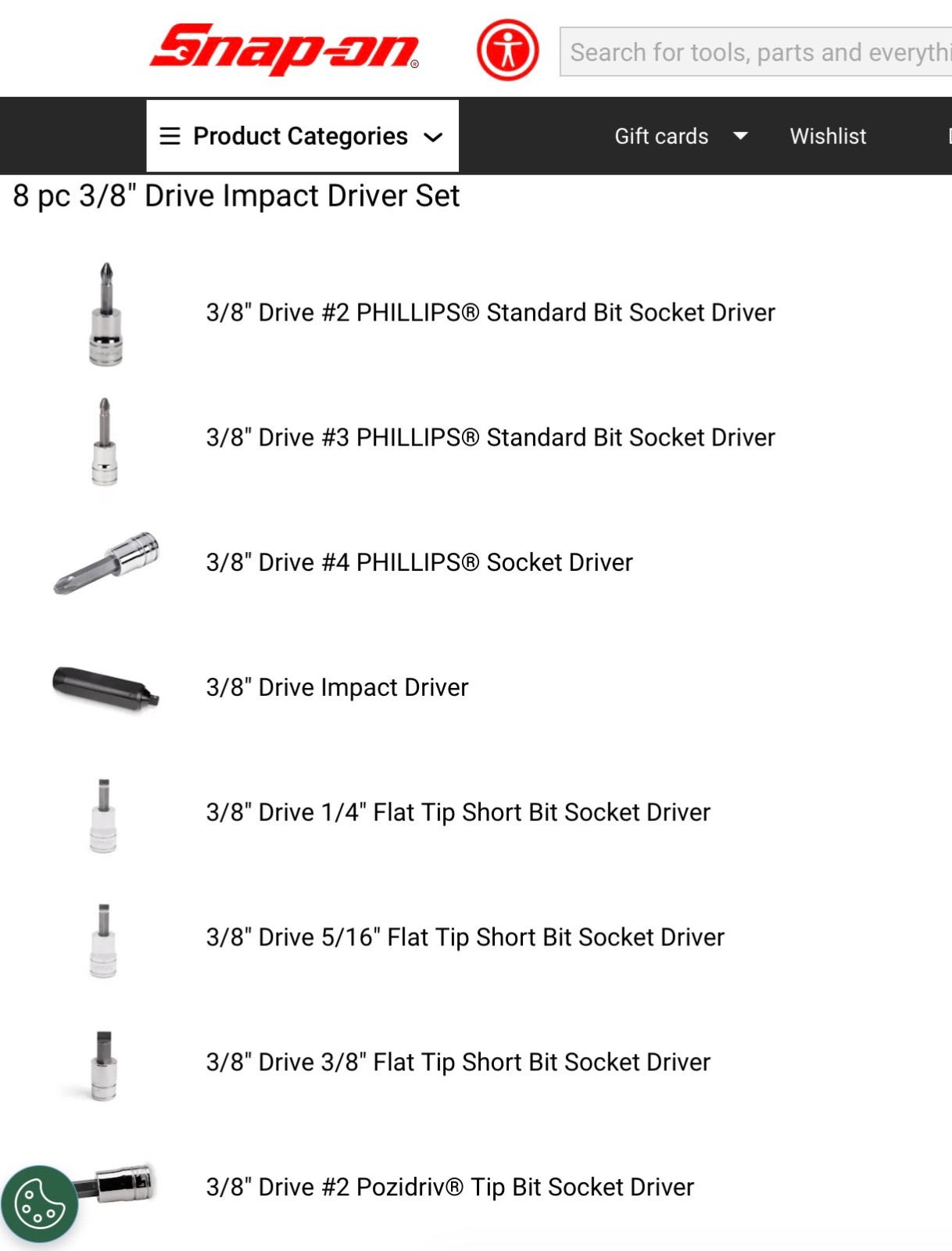 Snap-On 8-Piece Impact Driver Set, 208EPIT