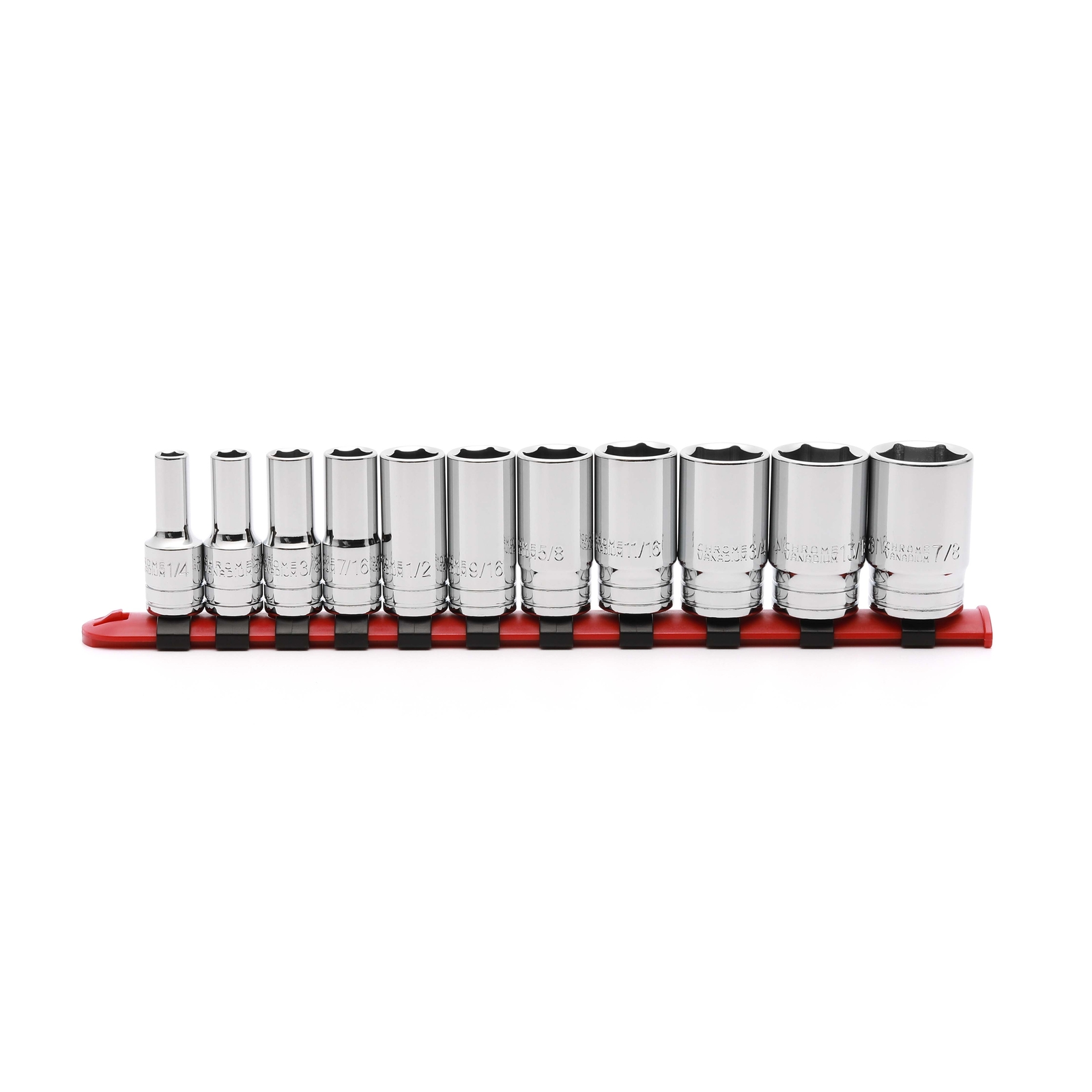 11PCS 3/8″ Drive 6 Point. Mid-Length Socket Set, SAE, Mirror Chrome Finish