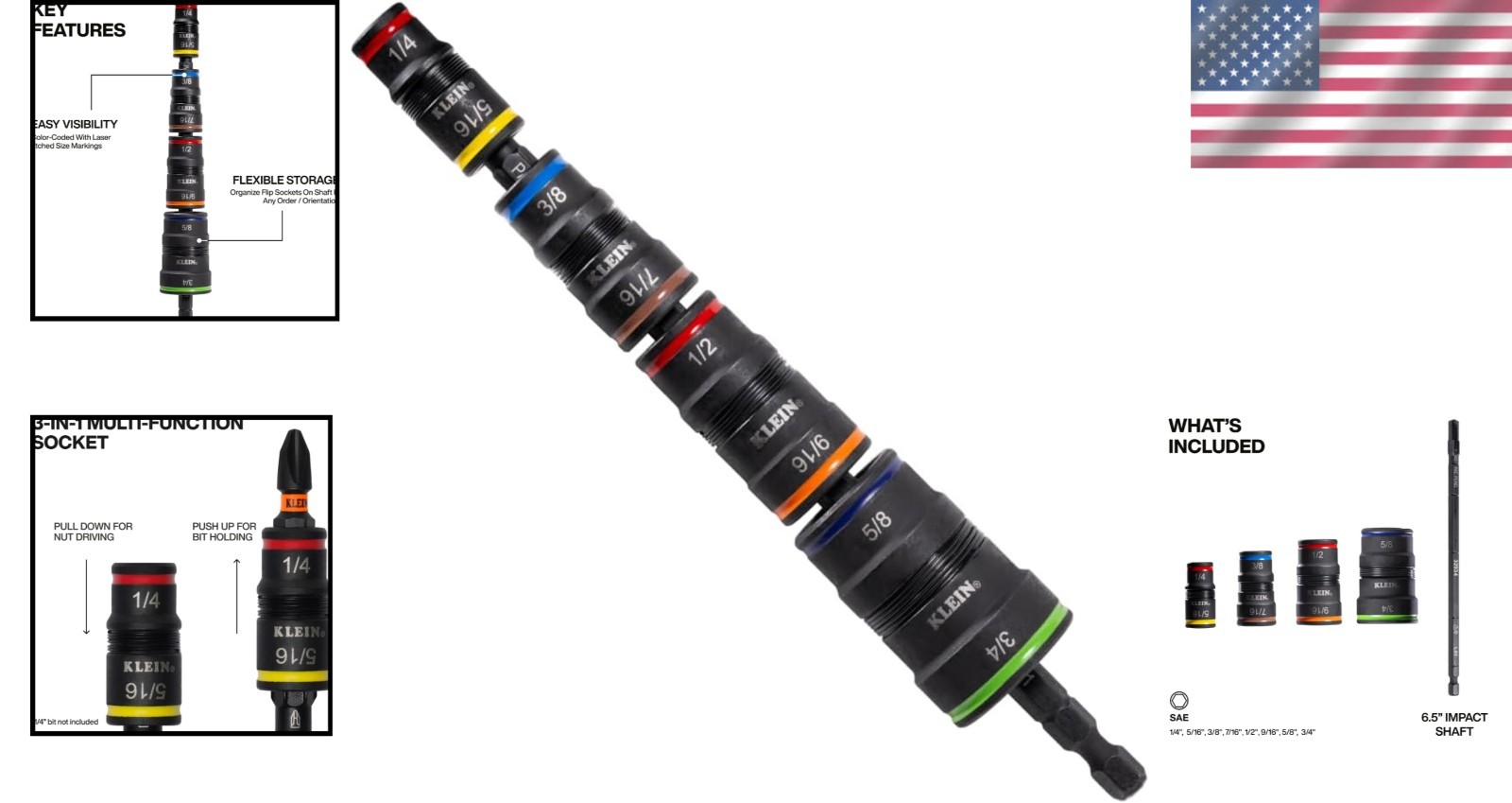 Color-Coded 9-in-1 Impact Socket Set with Flip Sockets – Illuminate Your Toolbox