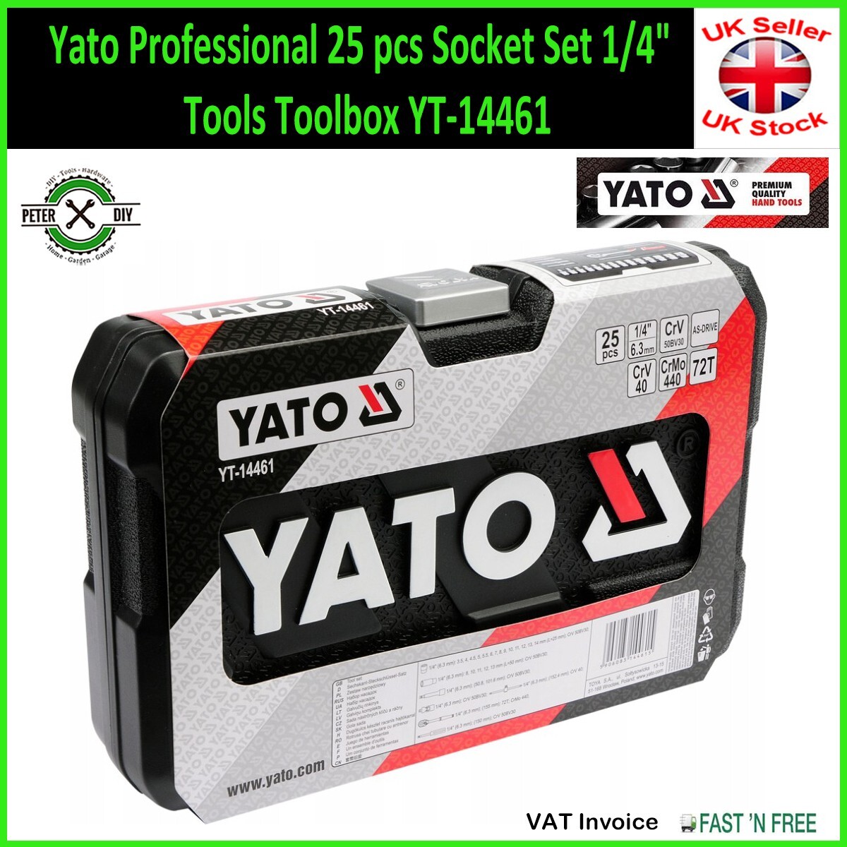 SOCKET SET RATCHET Yato Professional 25 pcs 1/4″ Tools Toolbox YT-14461