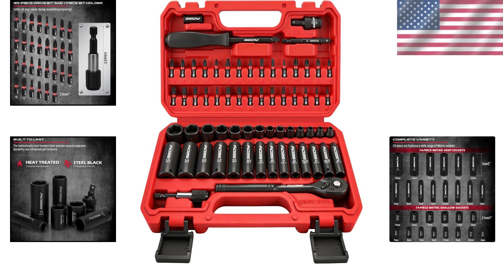 Portable 64-Piece Impact Socket Set with Power Drill Adapter