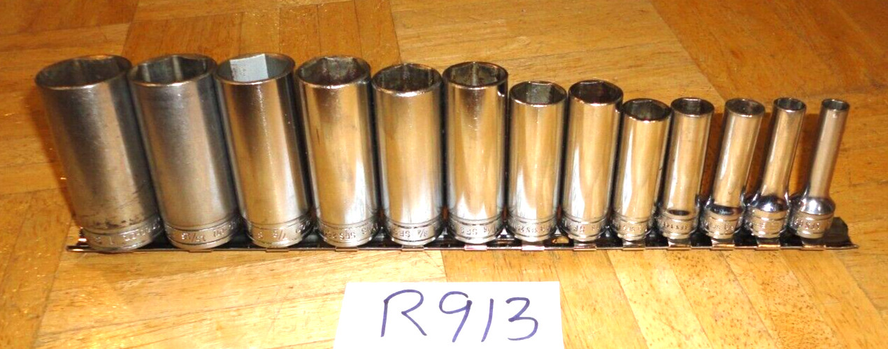 SNAP-ON TOOLS 13 PIECE 3/8 DRIVE SAE. DEEP CHROME 6 PT. SOCKET SET 1/4 TO 1 INCH