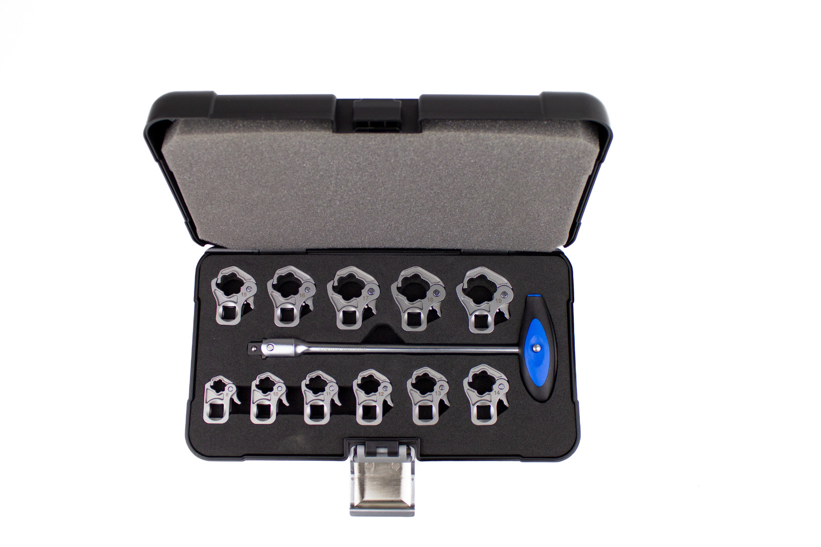 Ratcheting Flare Nut Wrench Spanner 10pc Set Metric 8-19mm + T handle and case