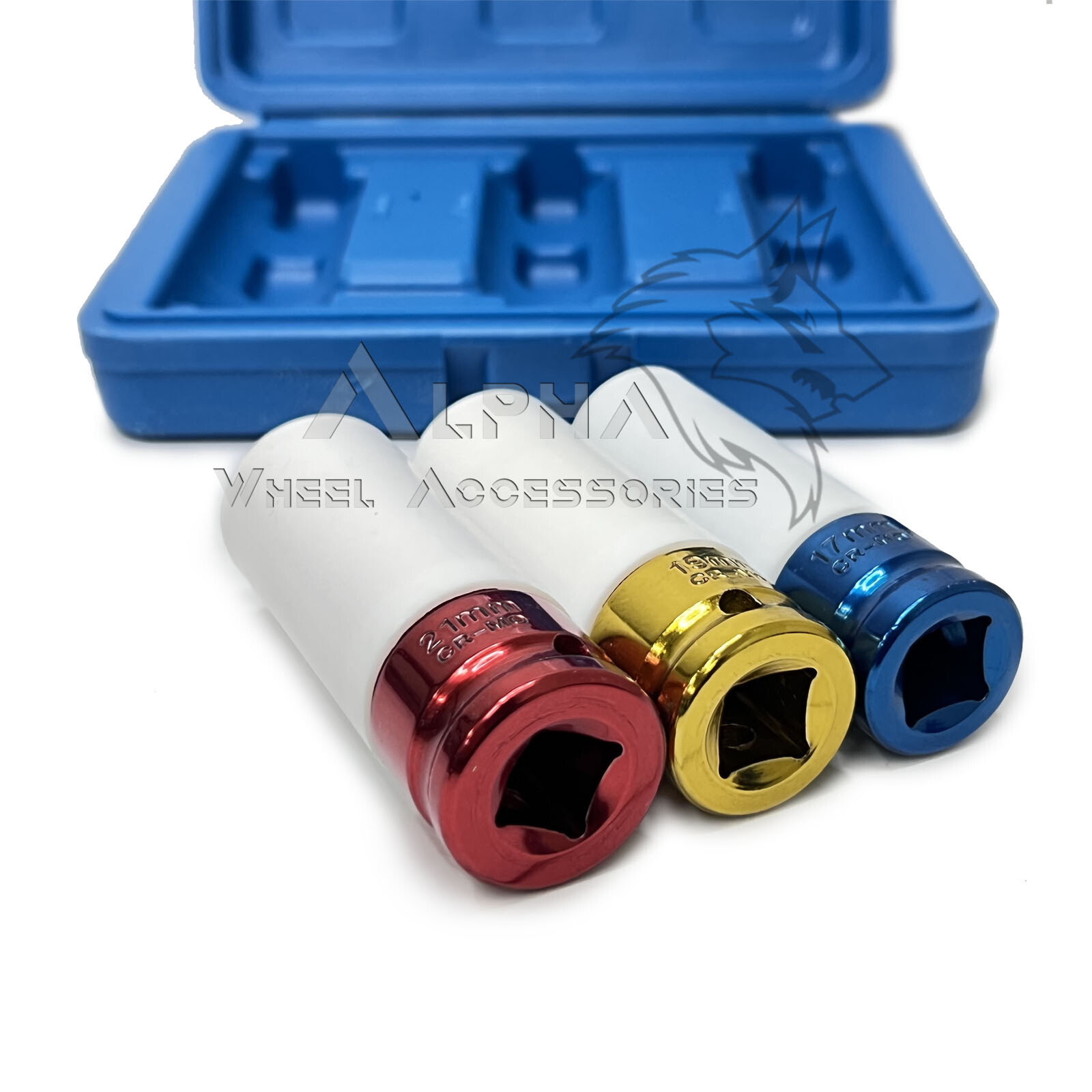 3Pc Non-Marring Impact Wheel Sockets Tool Set Deep Thin Wall 17mm 19mm 21mm