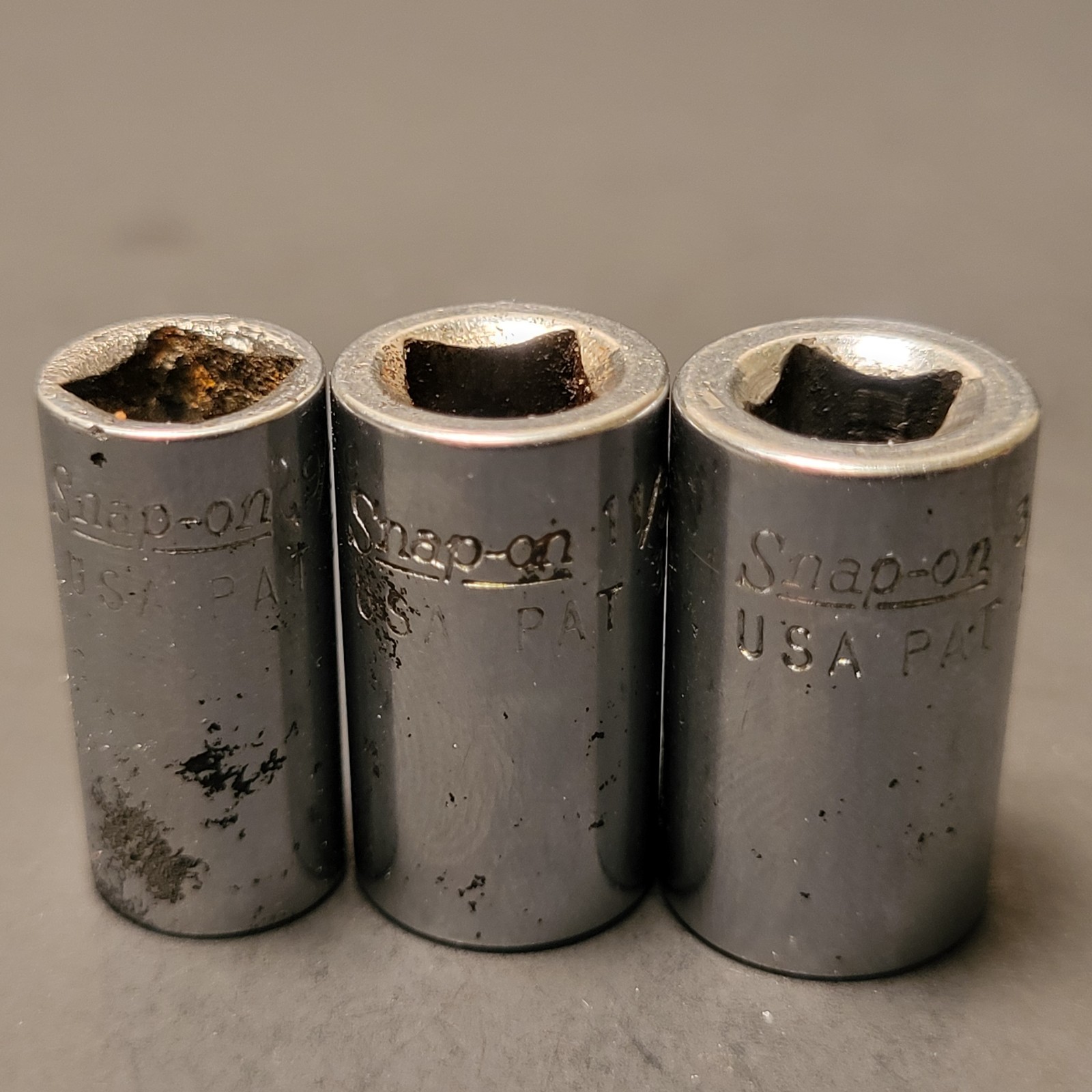 Snap On 5 piece 1/4” drive sockets 6 point 7/16” 14mm 3/8” 11/32” 9/32”