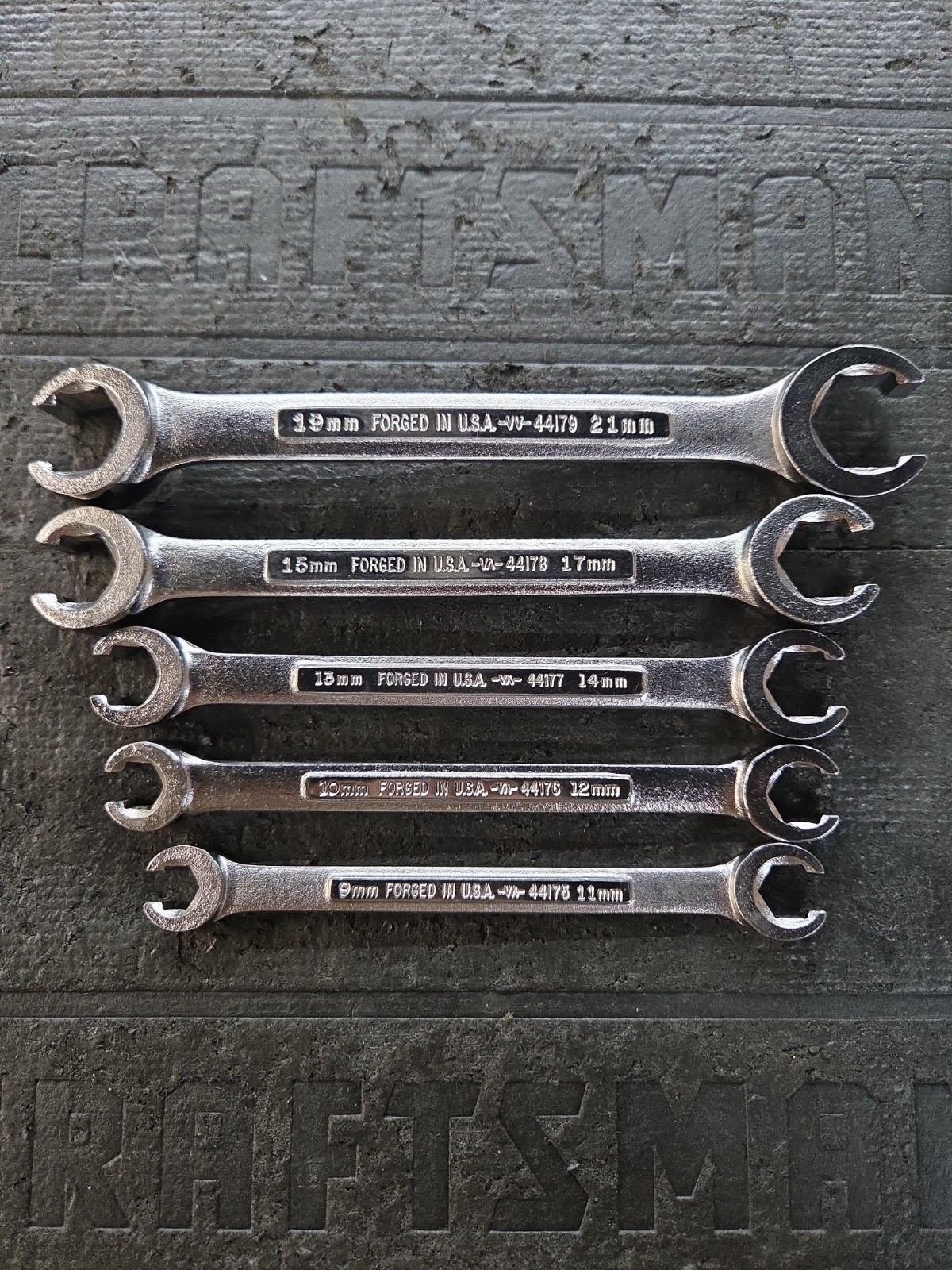 Sears Craftsman USA 5Pc METRIC Flare Nut Line Wrench Set -VA 9-17, 19, 21mm