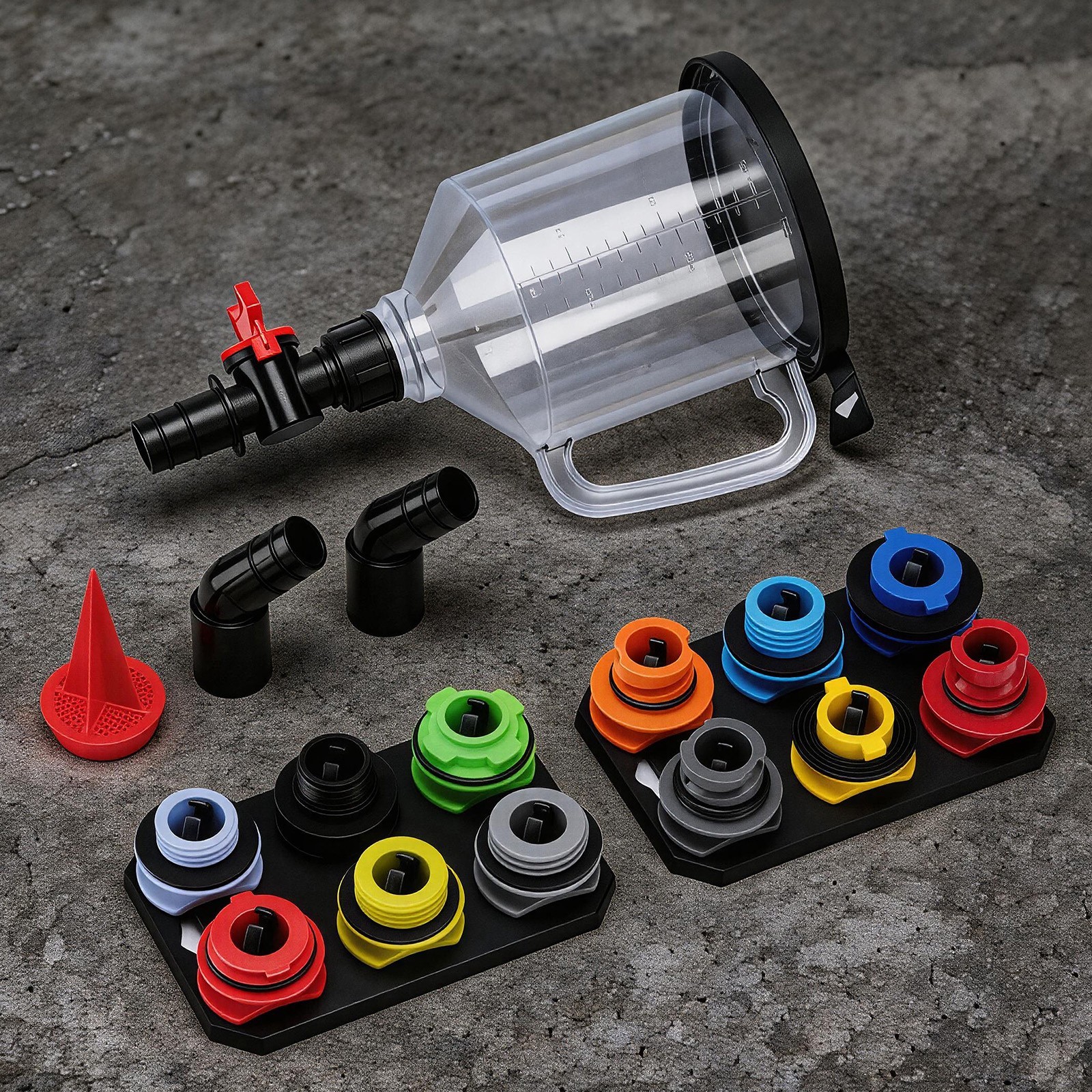 18Pcs Auto Oil Change Funnel Set 1.5QT Funnel w/12 Adapters & Magnetic Storage