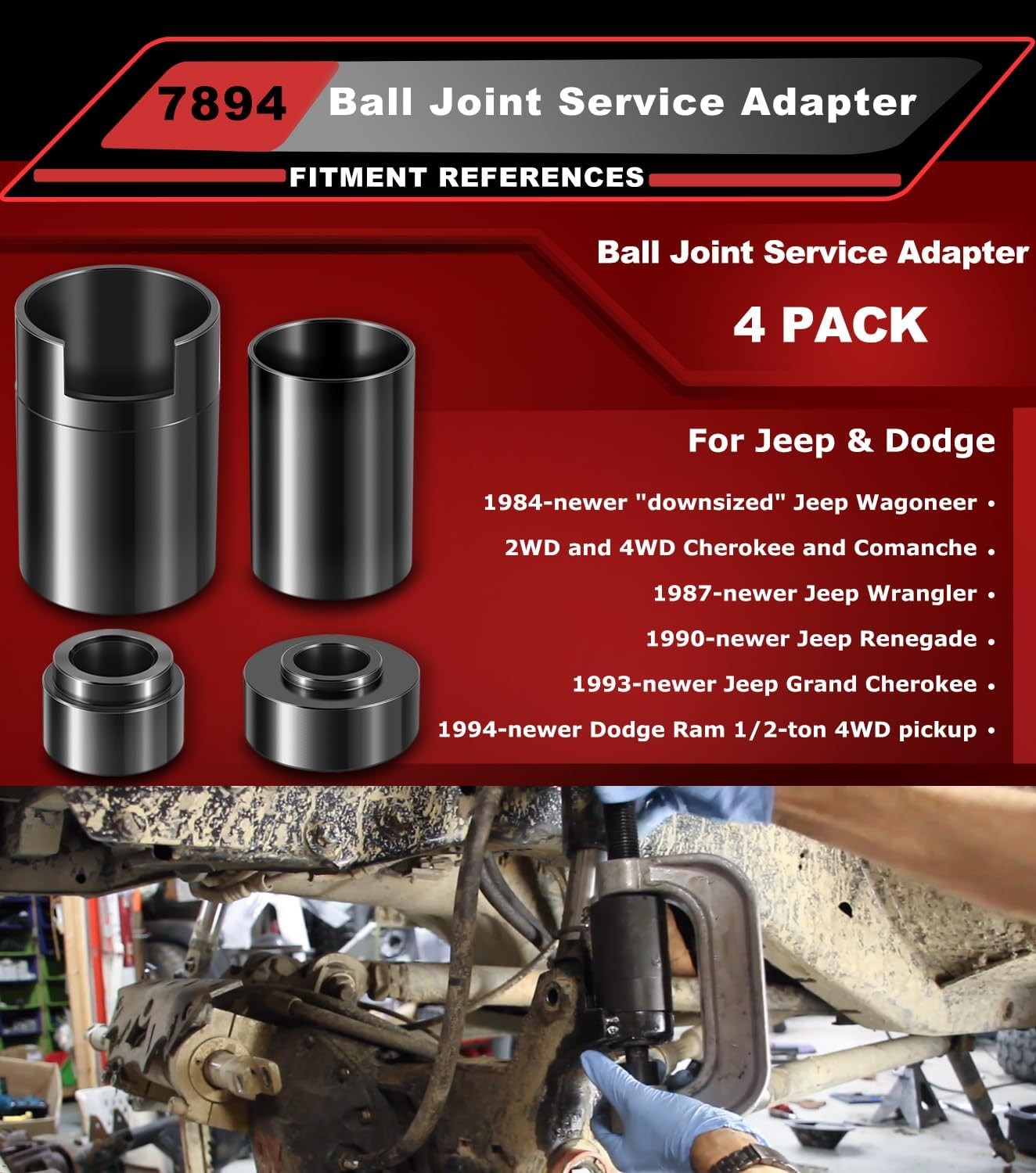 4PCS 7894 Ball Joint Service Adapter Drive 4-wheel Kit For Jeep & Dodge Vehicles