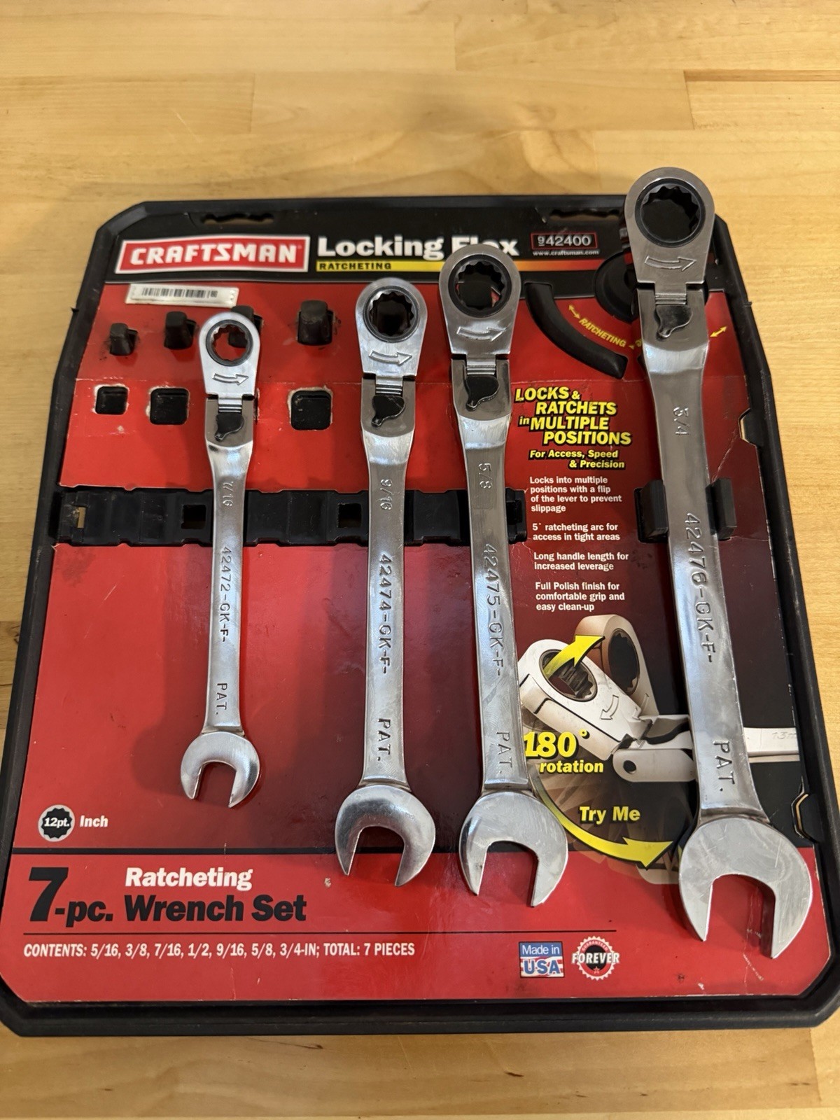 USA Craftsman Locking Flex Ratchet SAE 12PT (Set of 4)